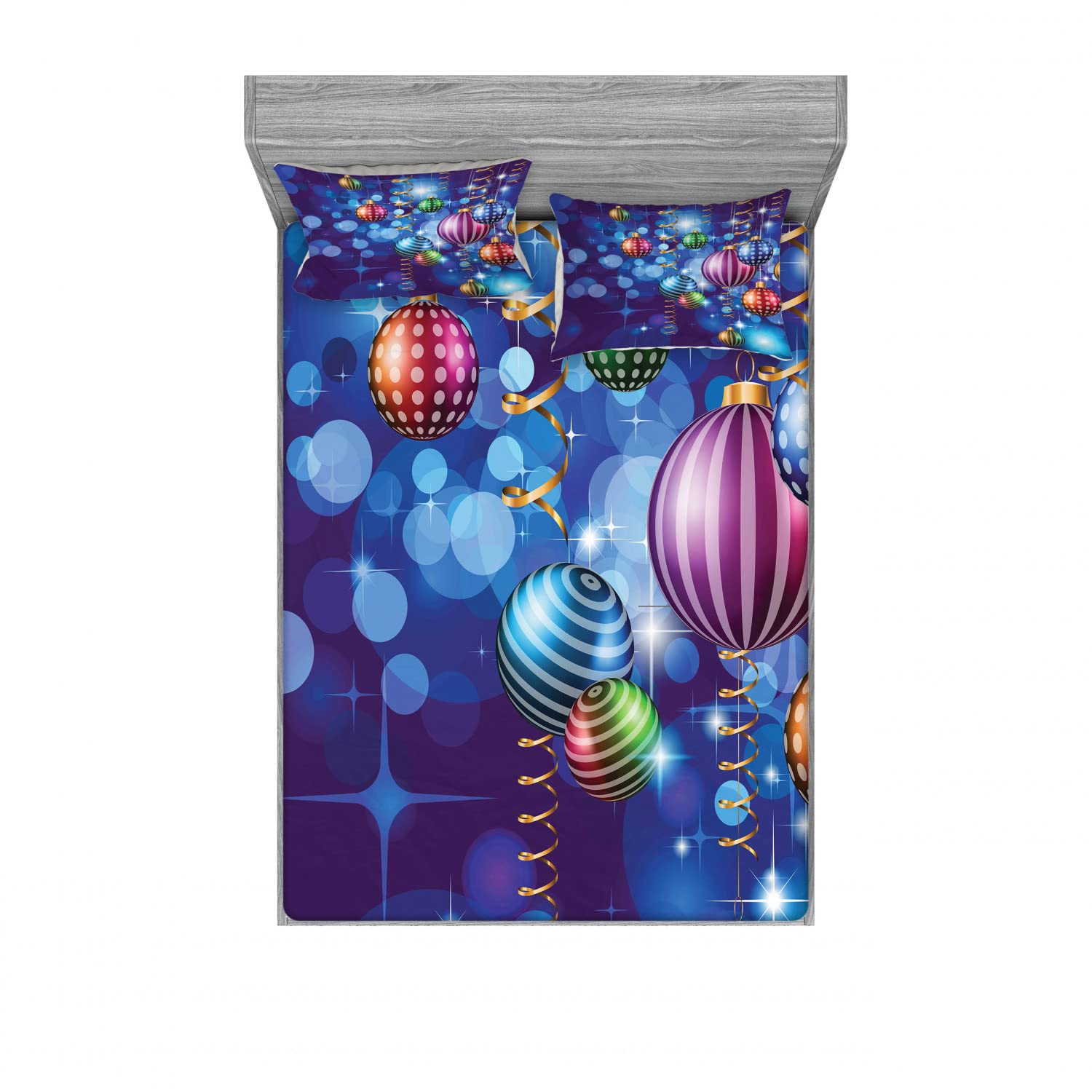 Ambesonne Christmas 2-Pack Full Size Fitted Sheet Set with 4 Pillow Shams - Holiday Bedding Collection for New Year Party Decor (Multicolor) - Perfect for Festive Bedroom Makeover & Seasonal Home Decor