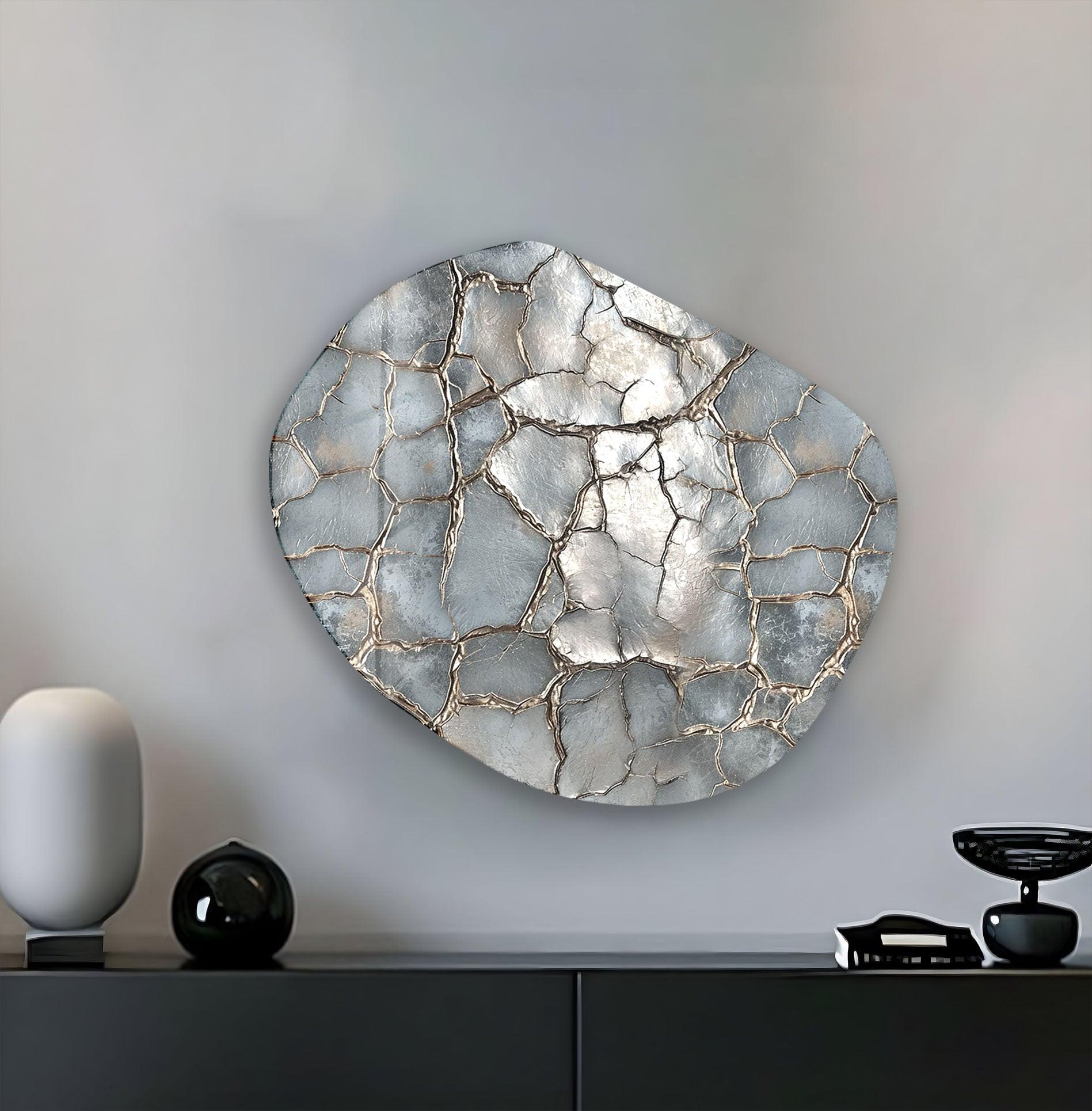 Abstract Silver Decorative Glass Wall Art - Modern Home Decor for Living Room, Bedroom & Office - Elegant Handmade Glass Panel for Wall Display