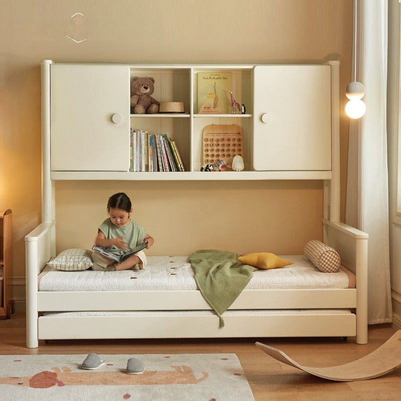Solid Poplar Wood Kids Storage Bed - White Single Bed Frame with Underbed Drawers for Bedroom Organization & Space Saving