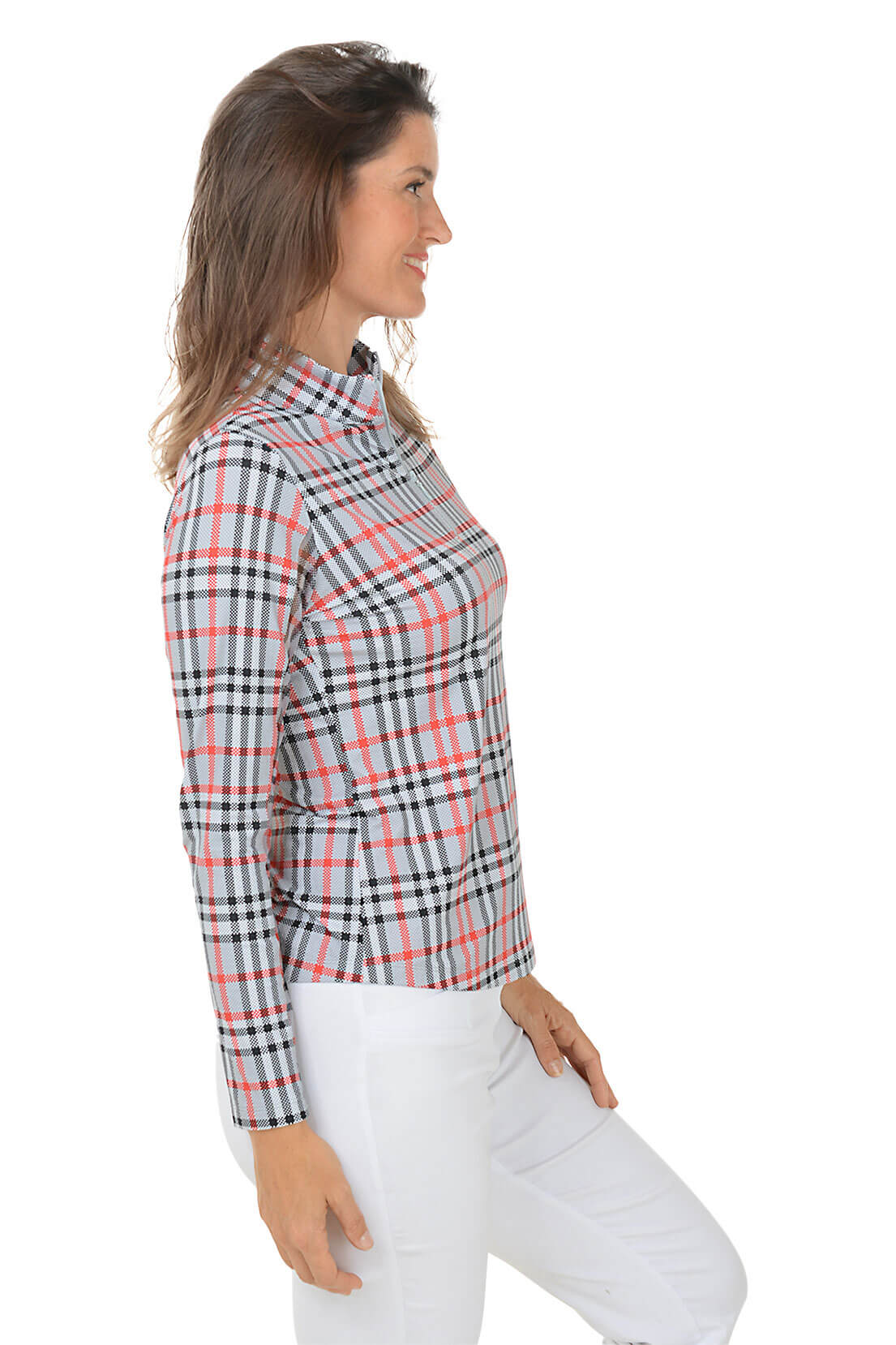 UPF50+ Grey Judith Plaid Sun Shirt for Women - Lightweight UV Protection Long Sleeve Shirt for Hiking, Beach & Outdoor Activities