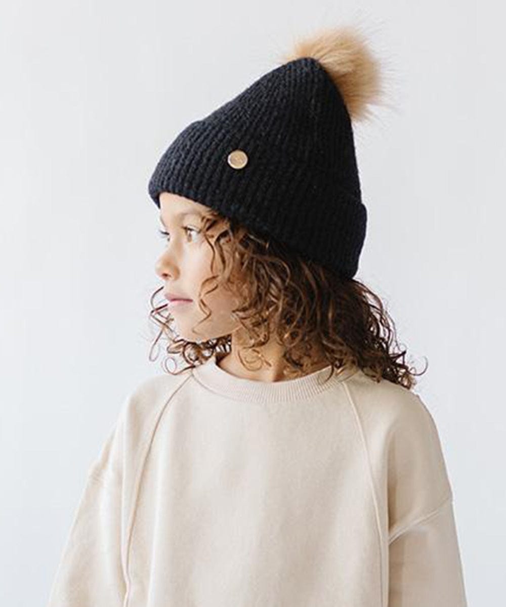 Milo Kids Pom Beanie - Soft Winter Hat for Boys & Girls - Warm Knit Beanie with Faux Fur Pom Pom - Perfect for Snow Play, Outdoor Activities & Cold Weather Fashion