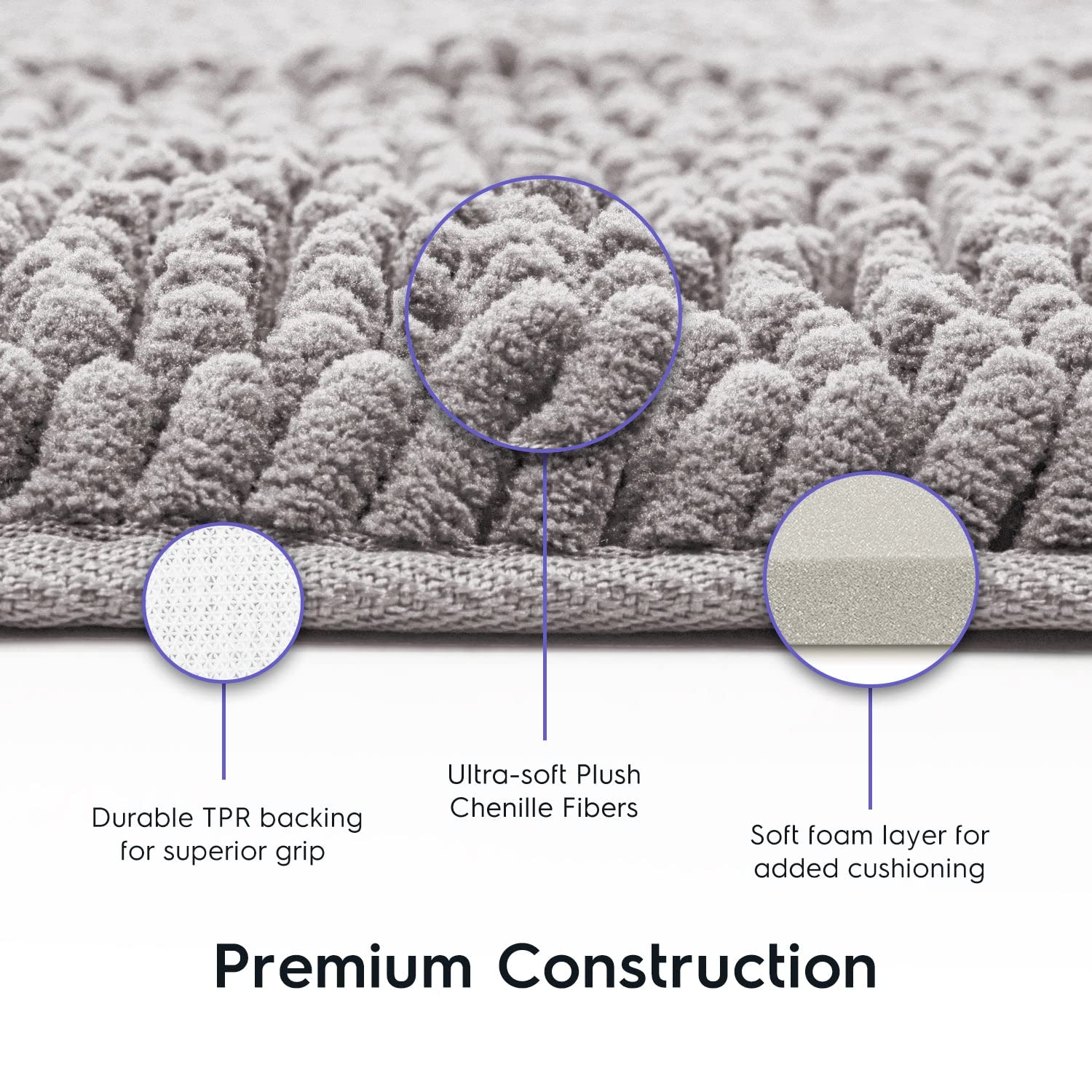 **Tafts Extra-Thick Memory Foam Bath Mat – Ultra-Soft Chenille Microfiber, Super Absorbent & Non-Slip Shaggy Bathroom Rug, Machine Washable (21