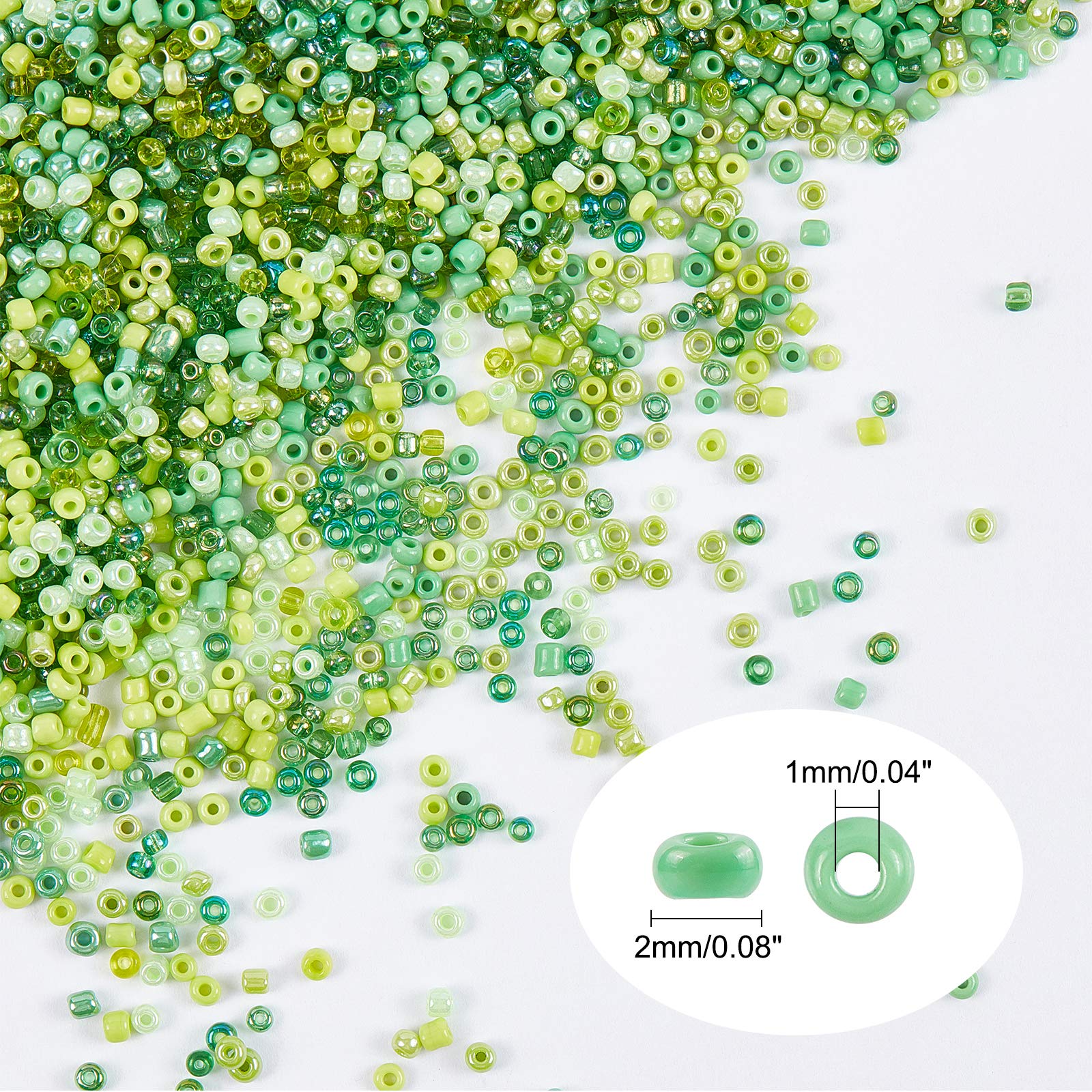 NBEADS 12500 Pcs 2mm Small Glass Seed Beads for Jewelry Making, 12/0 Mini Craft Beads with 1mm Hole - 8 Shades of Green for Christmas Bracelets, Earrings, Necklaces & DIY Gift Projects