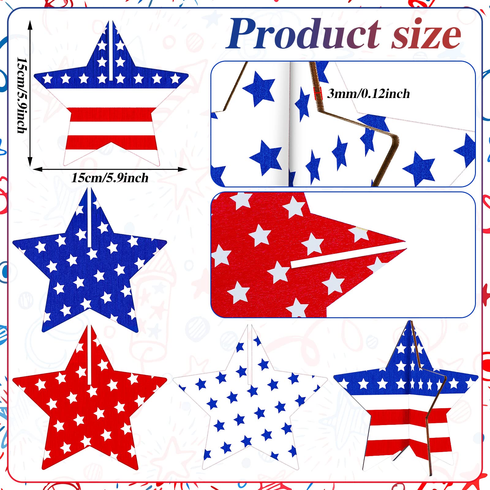 Bucherry 4 Sets Patriotic Wooden Stars Signs - Red White Blue Memorial Day & 4th of July Tiered Tray Decor | 3D Independence Day Table Centerpieces for Home, Living Room & Dining Room Decorations | Perfect for Holiday Parties & Patriotic Celebrations