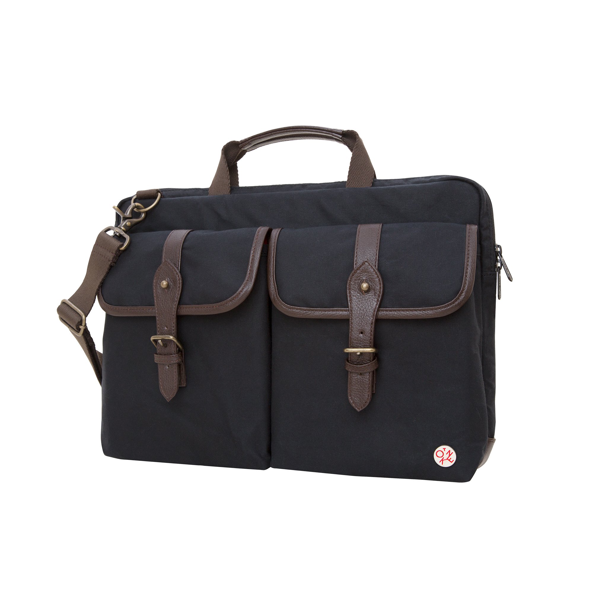 Token Bags Waxed Canvas 15 Inch Laptop Messenger Bag - Waterproof & Durable (Black/Dark Brown) - Perfect for Work, Travel & College Commute