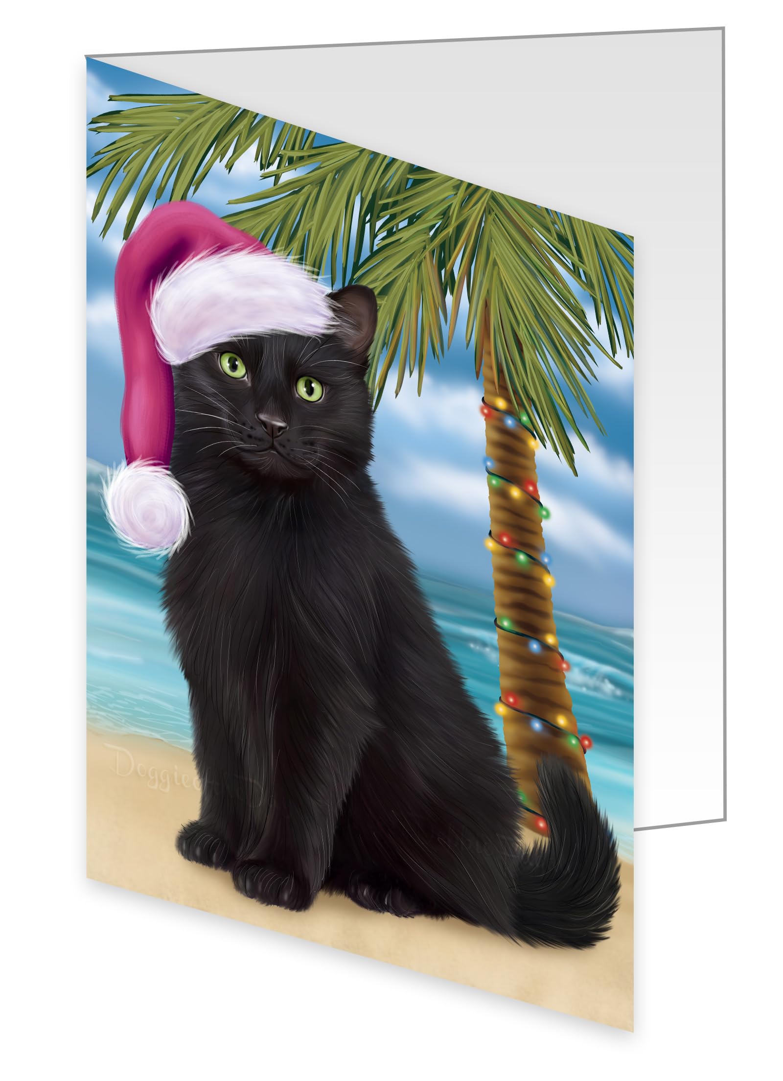 Tropical Beach Black Cat Greeting Cards - 10 Adorable Pet Invitation Cards with Envelopes - Perfect for Christmas, Birthday & Special Occasions - Pet Lover Artwork GCD67649 | Ideal for Cat Owners, Holiday Gifts & Party Invitations