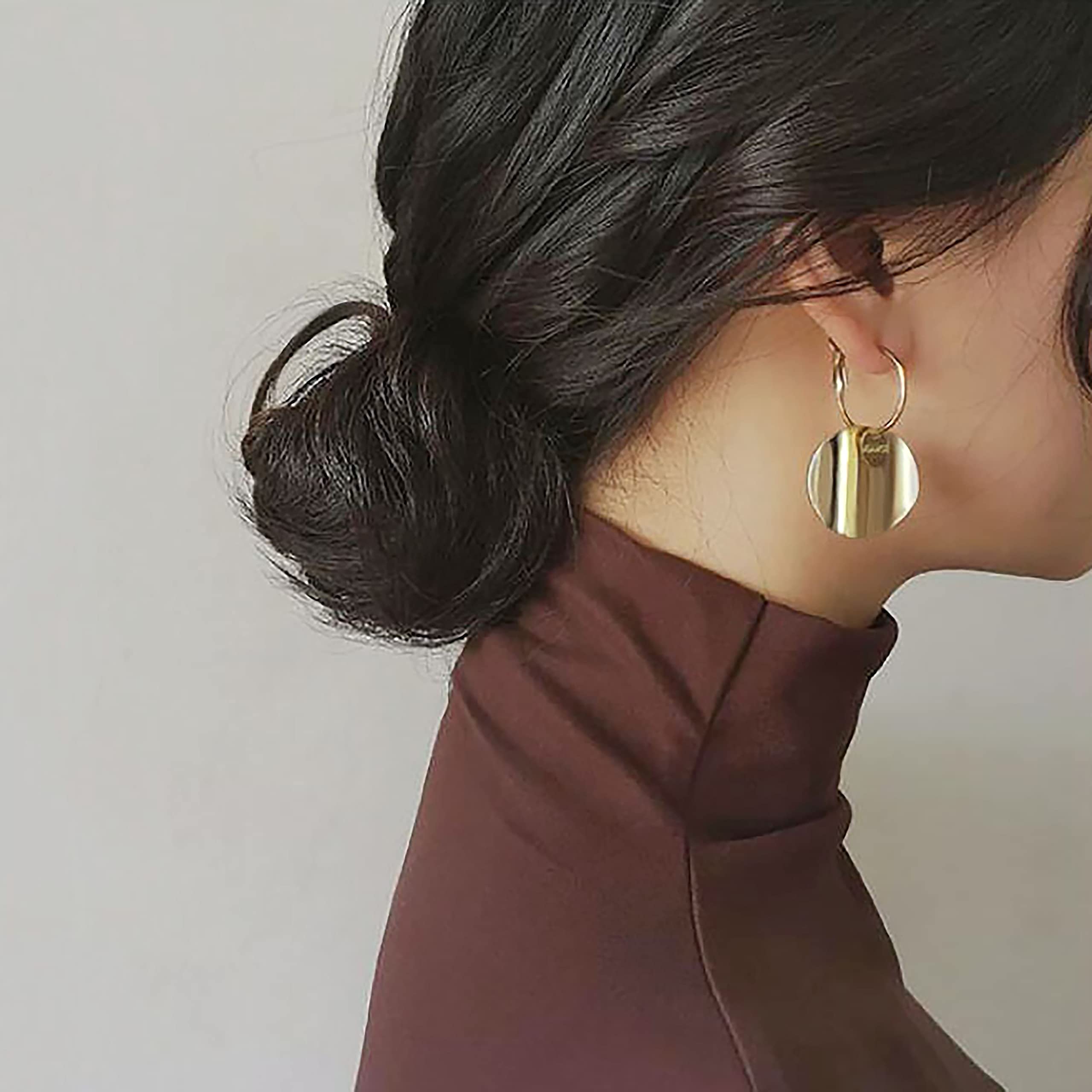 Gold Plated Dangle Drop Earrings for Women - Trendy Hoop Round Funky Simple Fashion Jewelry - Perfect Birthday, Daily Wear & Party Gift