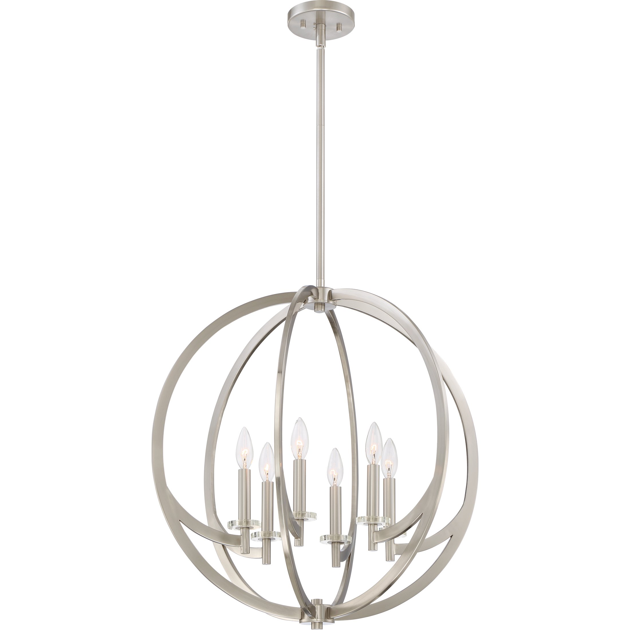 Quoizel Orion 6-Light Brushed Nickel Pendant Light Fixture - Modern Ceiling Lighting for Dining Room, Kitchen Island & Living Room