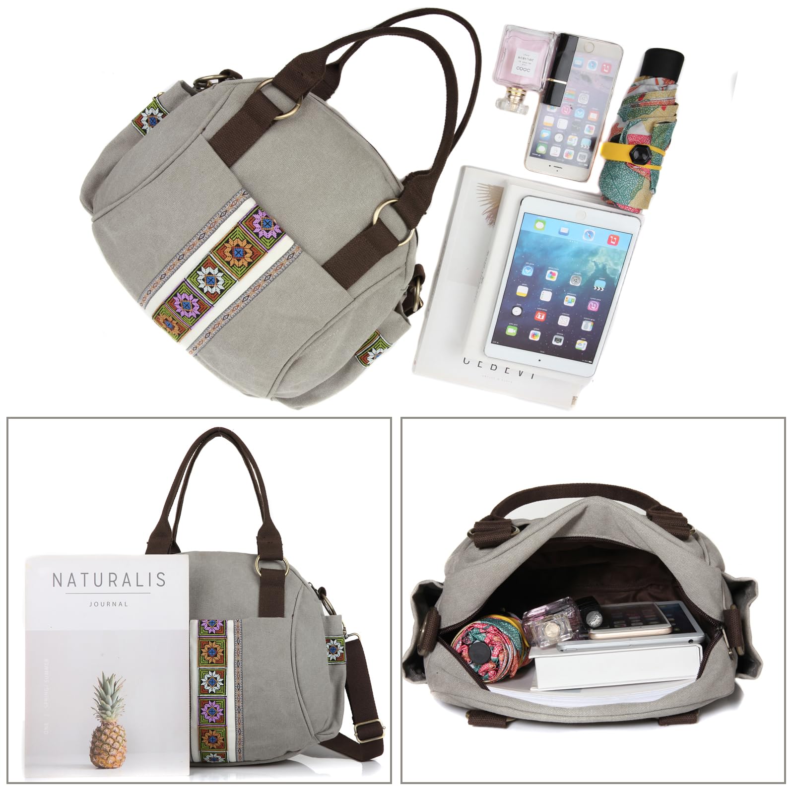 Vintage Women's Canvas Top Handle Handbag - Heavy Duty Crossbody Tote Purse for Work, Travel & Everyday Use | Durable Shoulder Bag with Spacious Compartments