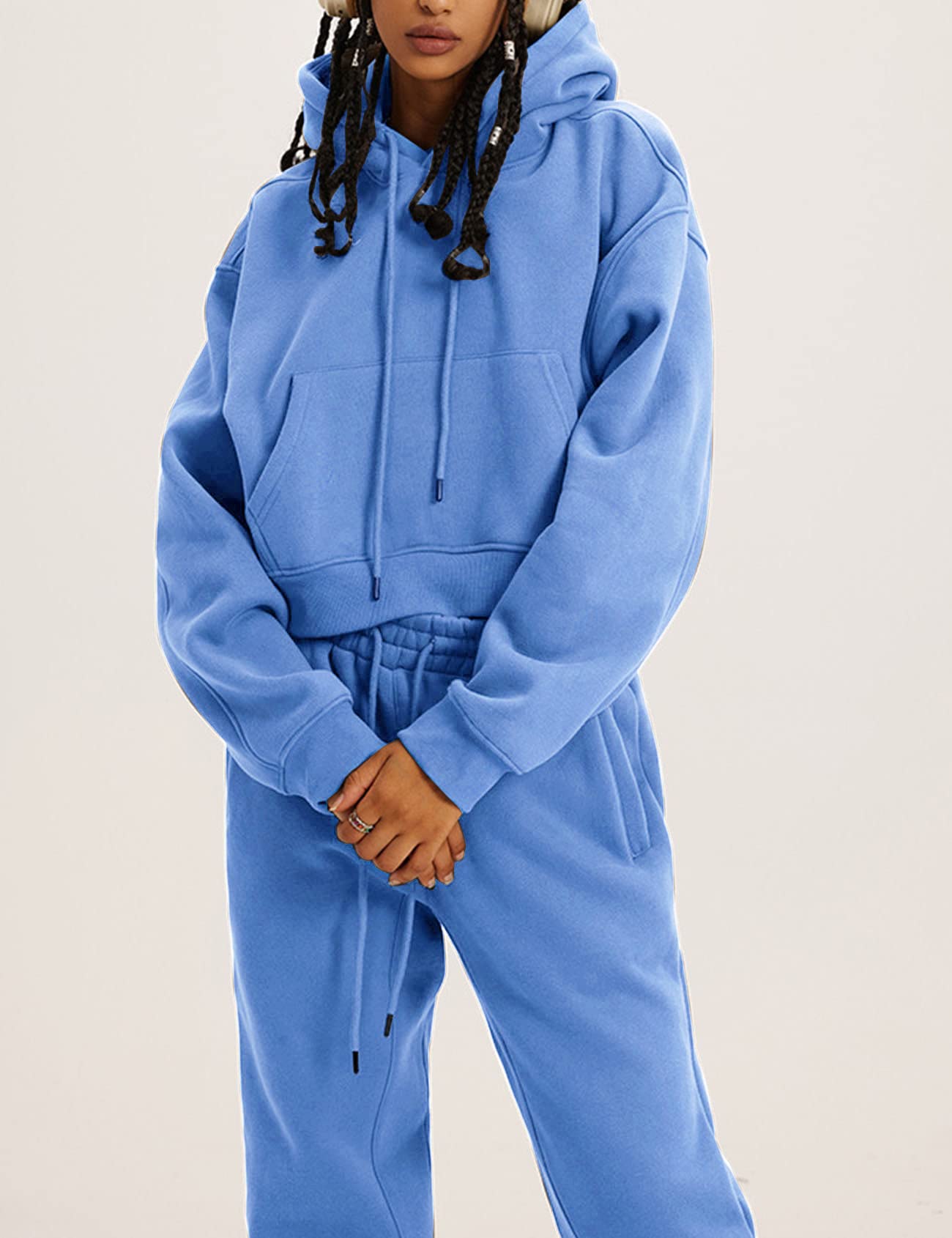 CozyPoin Women's Fleece 2-Piece Outfit - Soft Crop Top & Jogger Pants Hoodie Tracksuit Set for Lounge, Workout & Casual Wear | Winter Comfort Outfit for Women