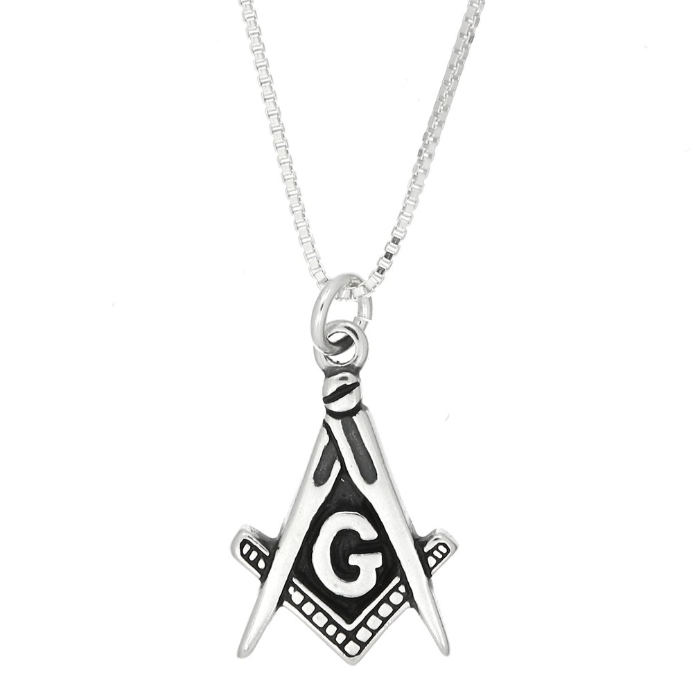 Sterling Silver Masonic Square and Compass Charm Necklace - Oxidized Free Mason Jewelry for Men - Perfect for Lodge Meetings, Rituals & Brotherhood Gifts