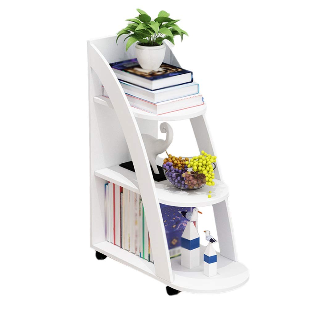 3-Tier Rolling Storage Side Table - Retro Coffee Table, Flower Stand & Bookshelf for Living Room, Balcony, Small Apartment - White (30.5 x 30 x 81.5cm) - Perfect for Organizing Magazines, Plants & Living Room Essentials