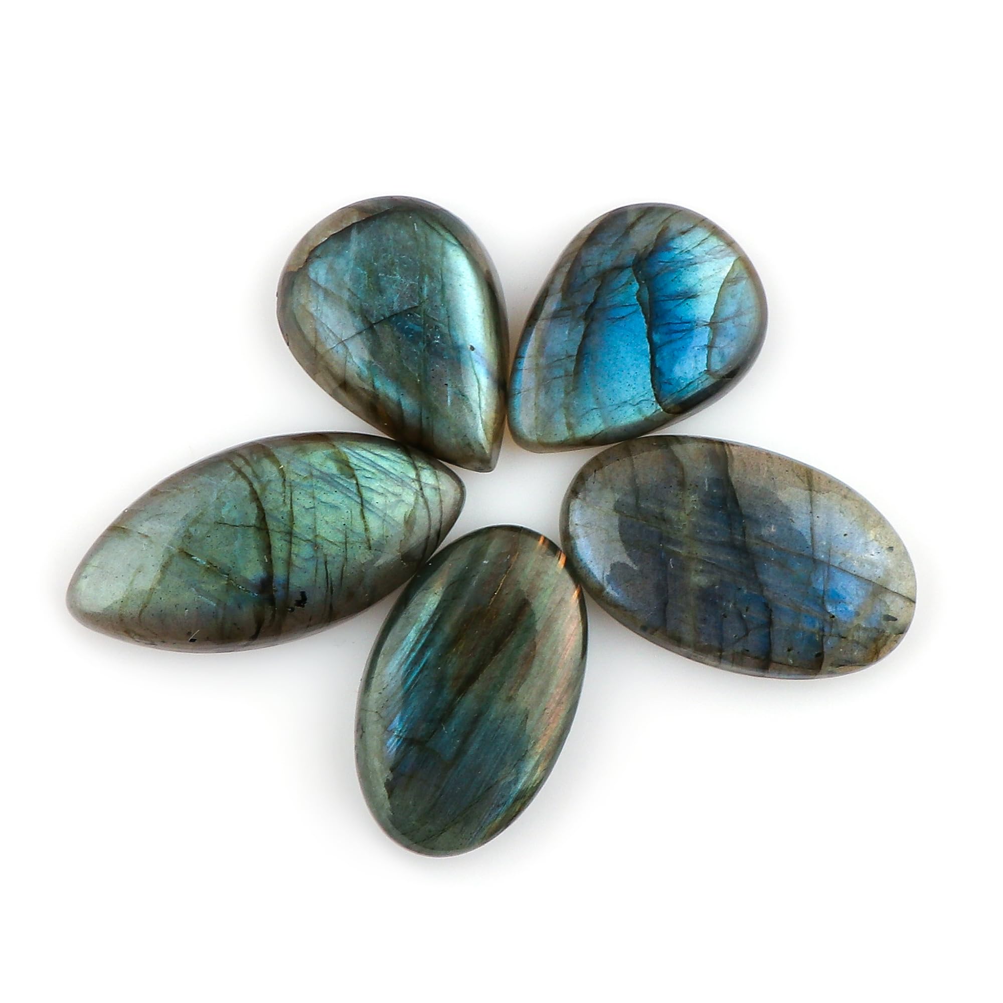 5pcs Natural Labradorite Cabochons for Jewelry Making & Healing