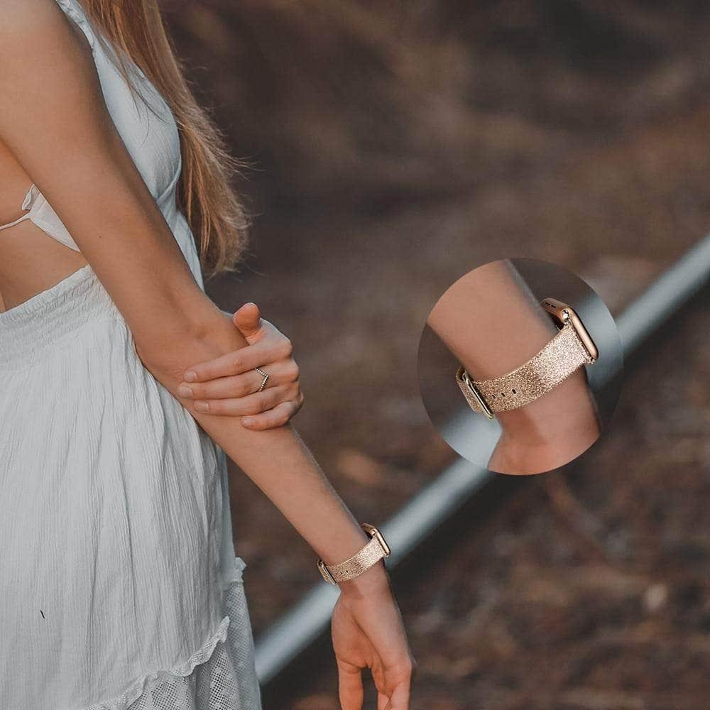 Stylish Leather Bling Diamond Apple Watch Band for Series 6/5/4/3/2/SE - 44mm 42mm 40mm 38mm - Perfect for Parties, Weddings & Special Occasions