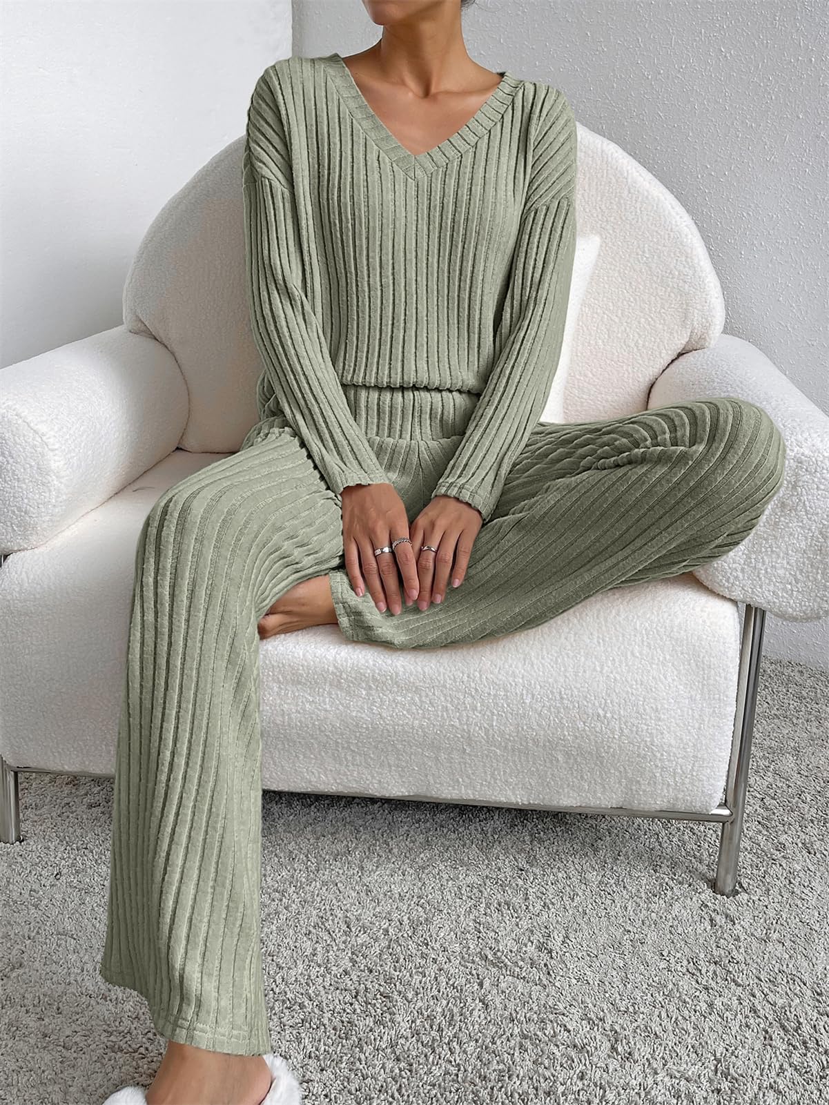 Women's 2-Piece Ribbed Lounge Wear Set - Soft Co-Ord Tracksuit & Sleepwear for Home, Yoga & Relaxation | SotRong UK