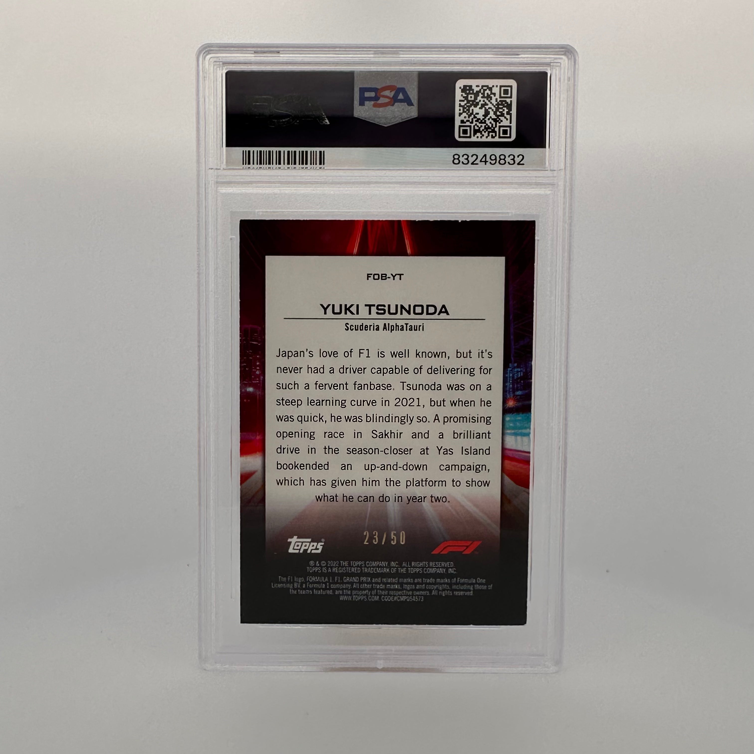 PSA 7 23/50 Yuki Tsunoda #FOBYT Flash Of Brilliance Gold Trading Card - Perfect for Collectors, Racing Fans & Investment