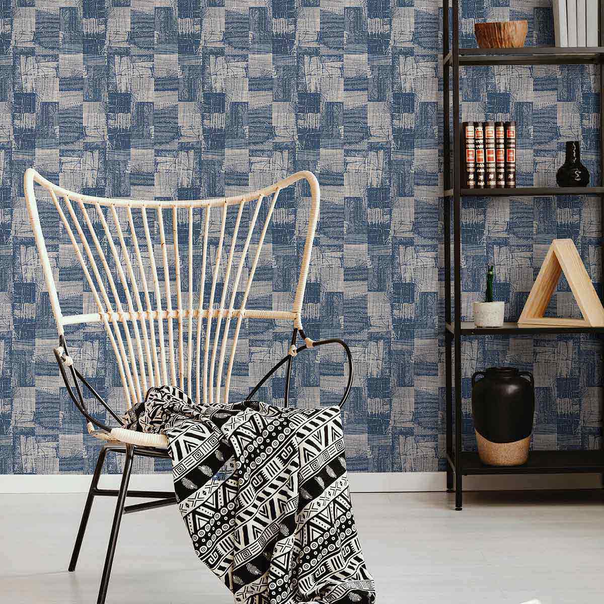 Blue Linen Peel and Stick Removable Wallpaper - Self-Adhesive Decorative Wall Covering for Bedroom, Living Room & Office - Easy to Install & Remove - Pattern 8658