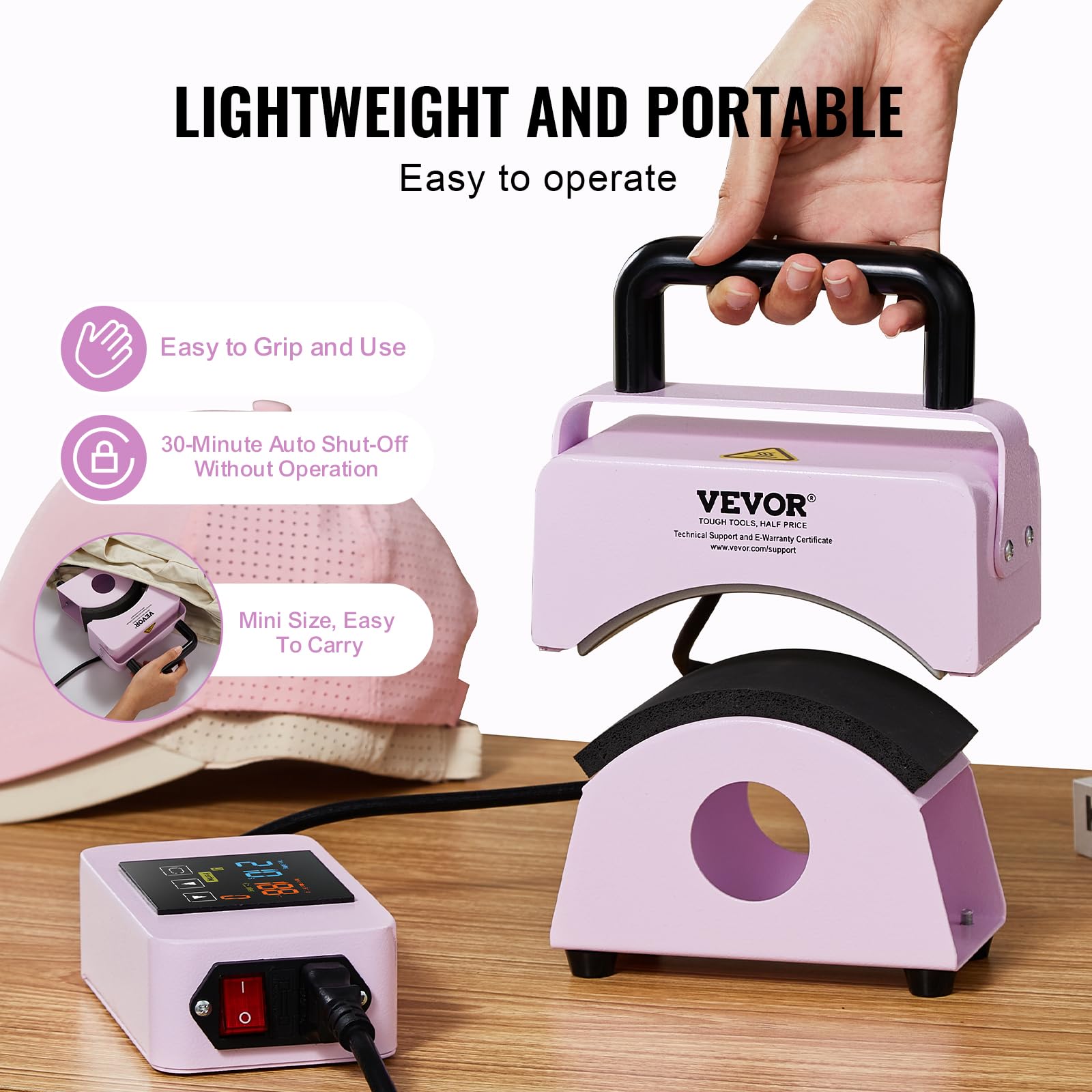 VEVOR Mini Hat Heat Press Machine for Caps with 5.9x3.15