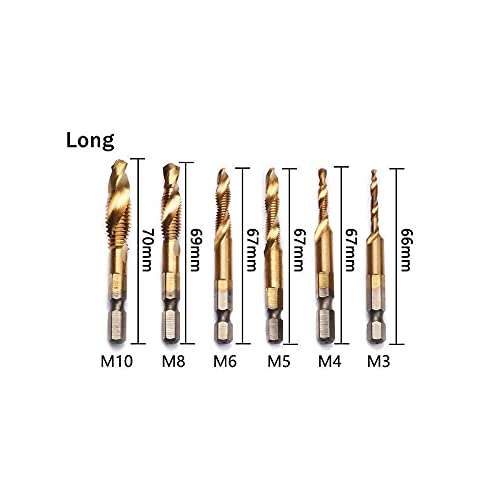 VALINK 6-Piece Titanium Drill Tap Bit Set - High Speed Steel Hex Shank Threading Tool Kit for Metal, Wood & Plastic - Perfect for DIY Projects, Home Repairs & Professional Machining