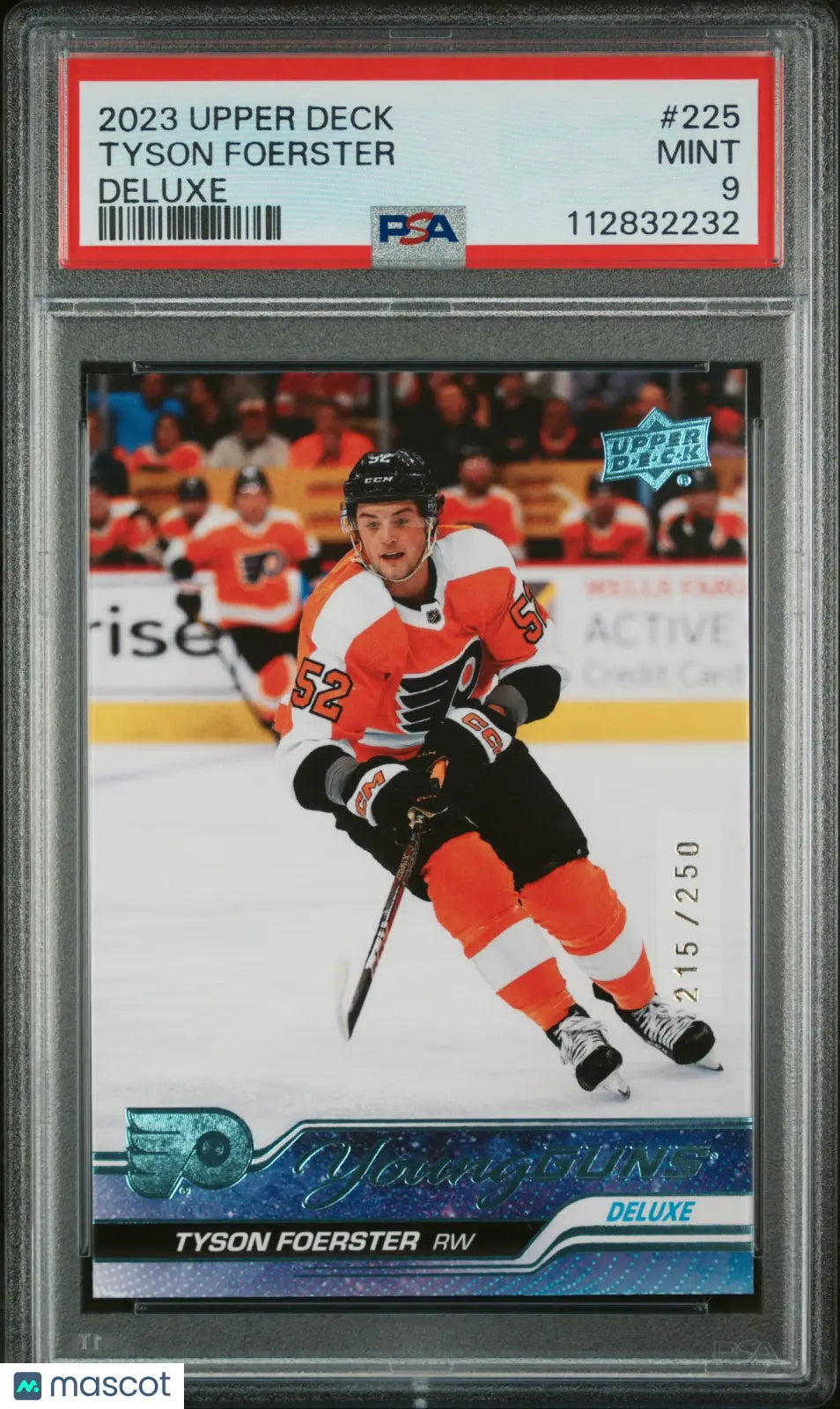 2023-24 Upper Deck Series 1 Tyson Foerster Young Guns RC Deluxe PSA 9 /250 - Rare Hockey Trading Card for Collectors & Sports Fans - Perfect for Display, Investment & Gifting