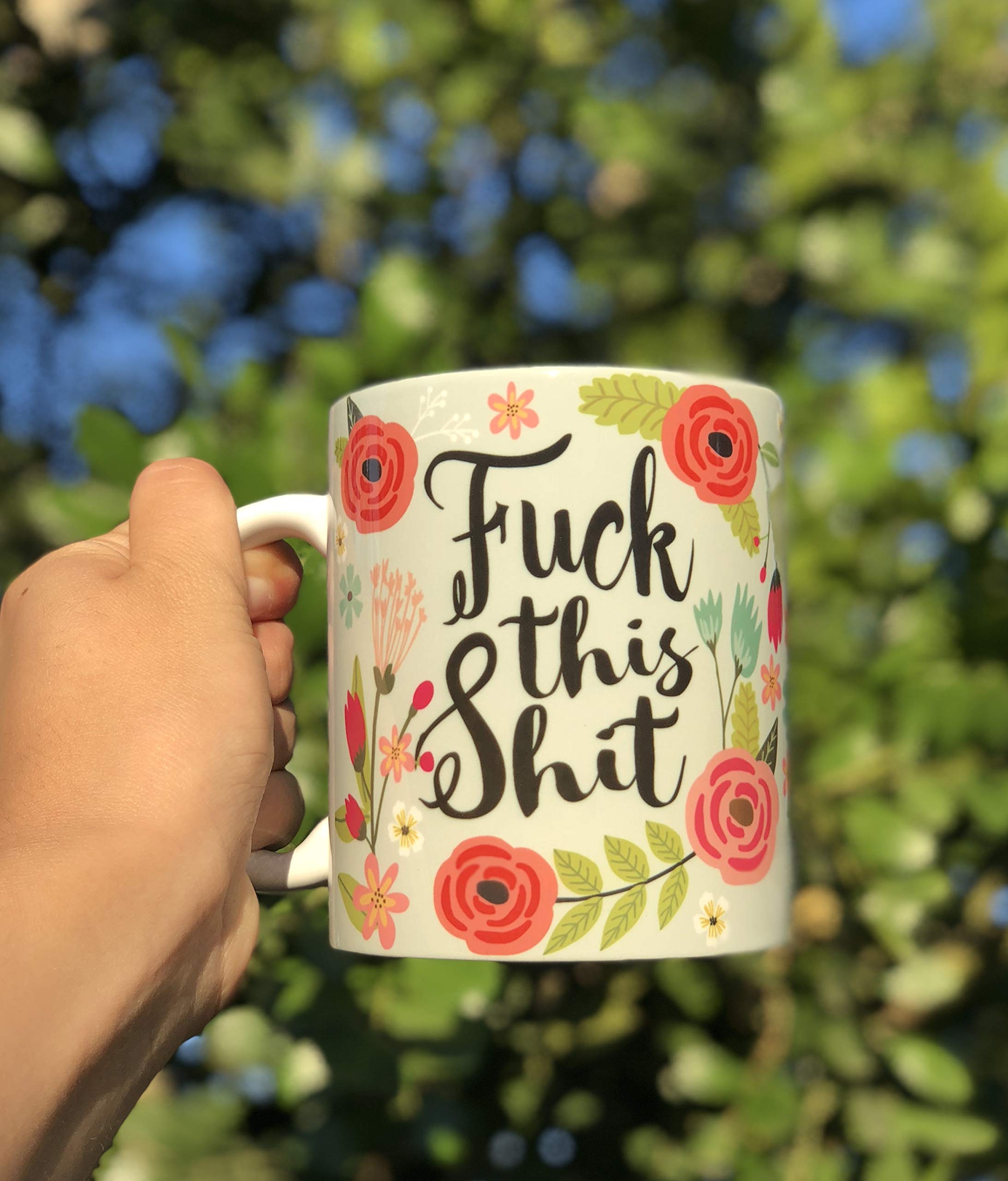 Funny Coffee Mug with Swear Words - 'F*ck This Shit' Floral Design Ceramic Cup for Adults | Sarcastic Gag Gift, Office Humor & Stress Relief | Perfect for Coffee, Tea & Workplace Decor