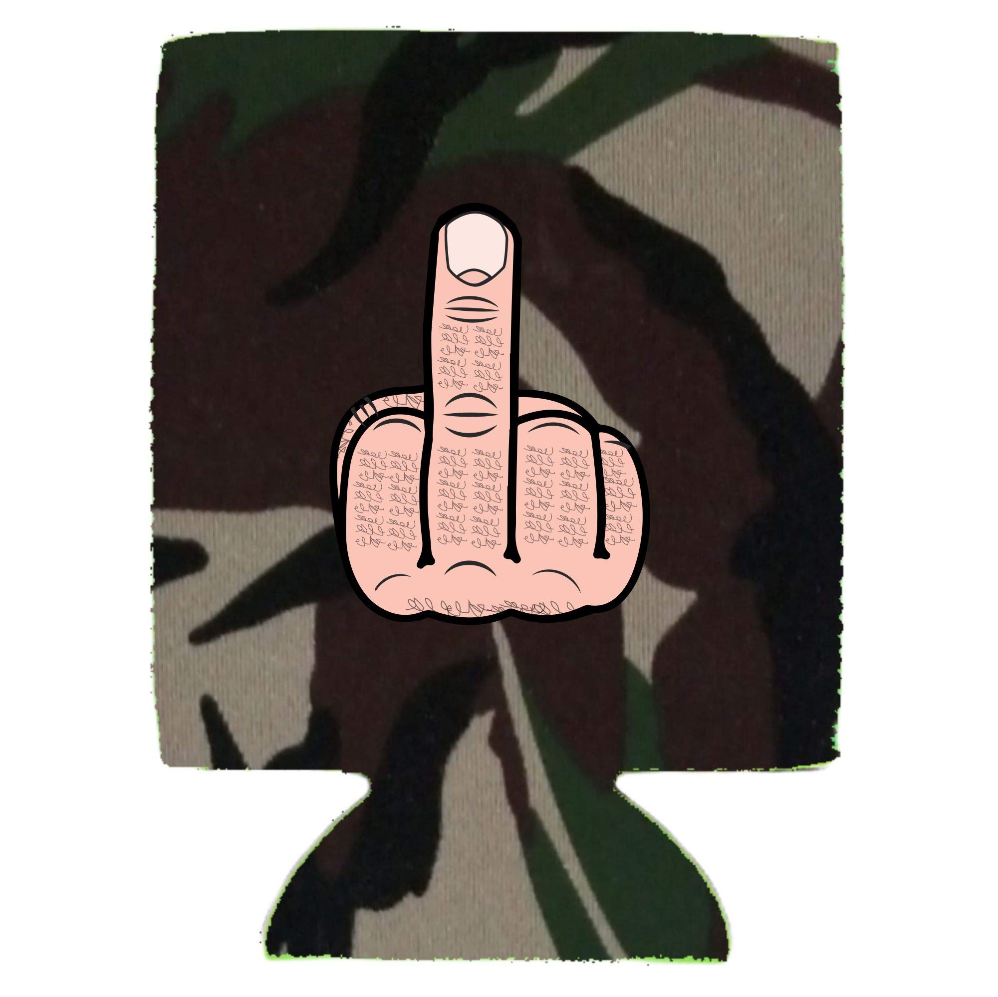 Collapsible Middle Finger Can Cooler - Green Camo Design | Insulated Beer & Soda Can Holder for Outdoor Parties, Tailgating & Prank Gifts