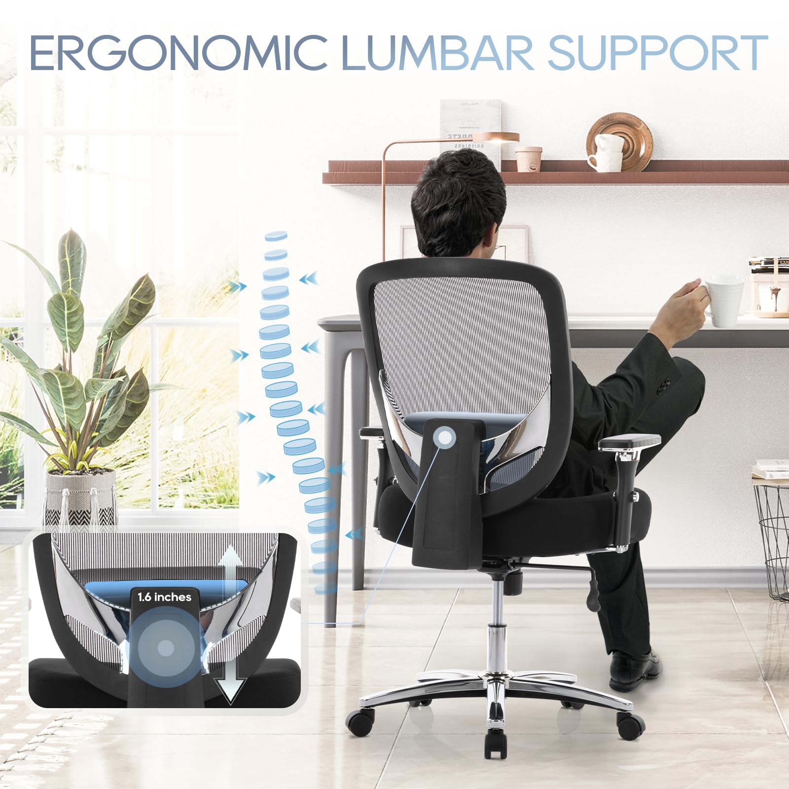 COLAMY Heavy Duty Office Chair 500lbs Capacity - Big & Tall Ergonomic Executive Chair with Wide Seat for Heavy People - Black - Perfect for Home Office, Gaming & Computer Workstations