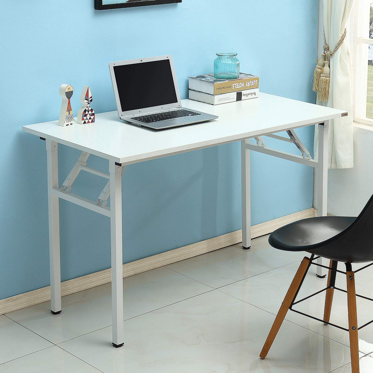 SogesPower 47-inch Folding Computer Desk - Sturdy Fully Assembled Home Office Writing Table, White | Perfect for Small Spaces, Dorm Rooms & Workspaces