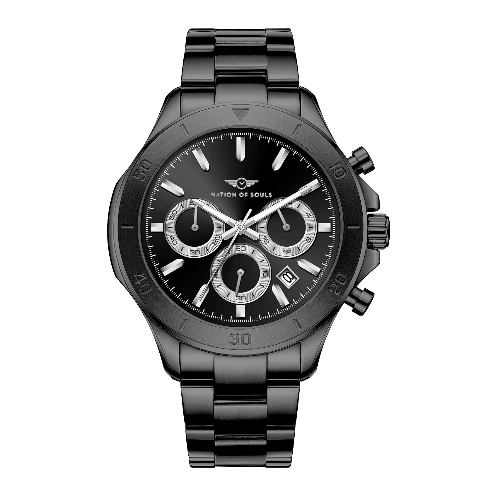 Nation of Souls Chronograph One - British Designed Men's Wrist Watch with 42mm Stainless Steel Case, Analog Dial & 20mm Band - Water Resistant 316L Luxury Watch for Men - Perfect for Business, Casual & Formal Occasions