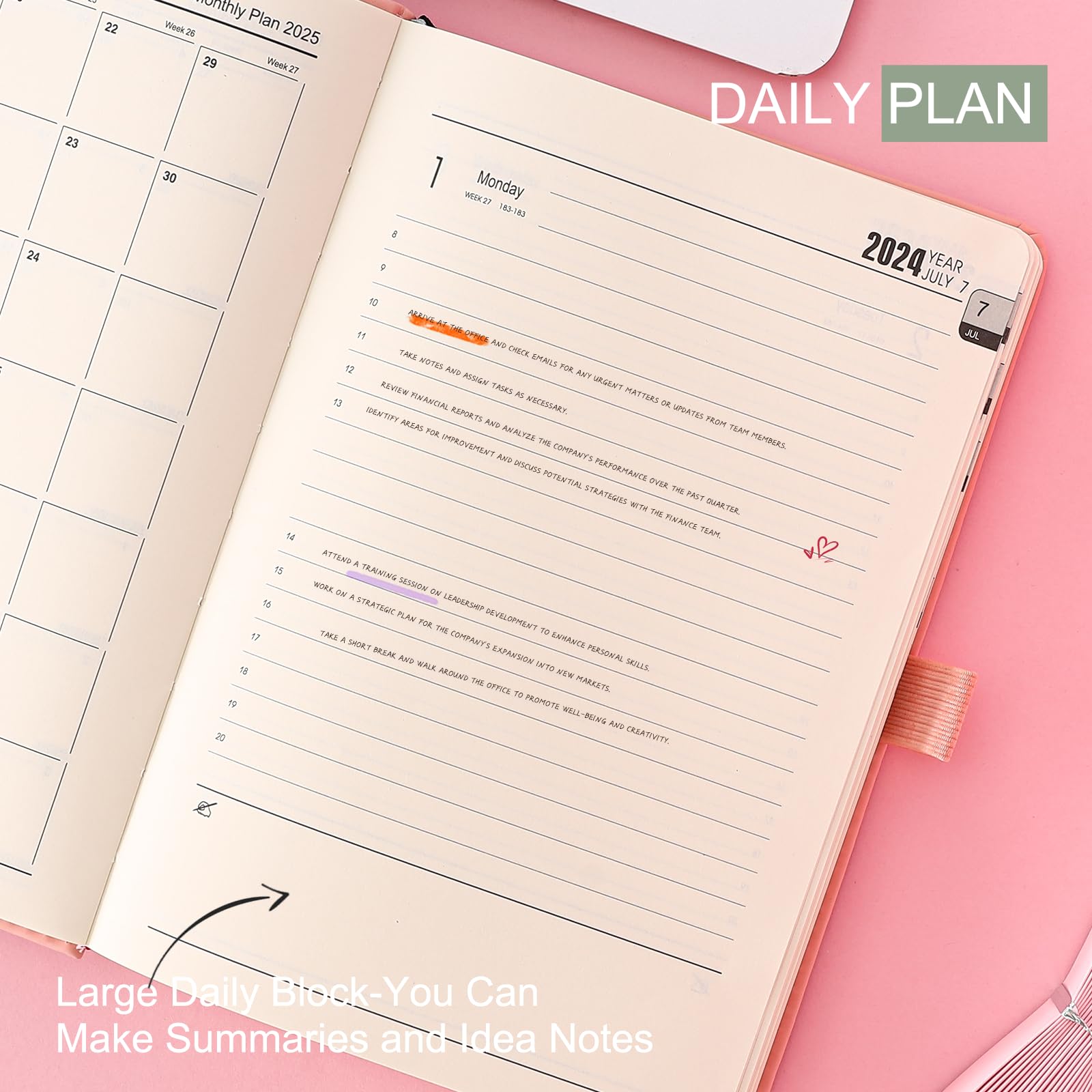 2024-2025 Academic Planner & Daily Diary - July 2024 to June 2025 Weekly/Monthly Organizer with Pen Holder & Tabs - Perfect for Students, Professionals & Goal Tracking (Pink)