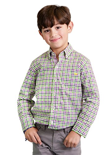 Boys' Purple & Green Plaid Dress Shirt - 100% Premium Pima Cotton | Formal & Casual Wear for Toddlers, School, Parties & Family Photos