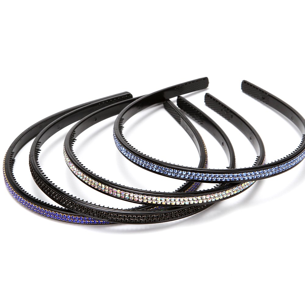 LONEEDY 4 Pack Rhinestone Crystal Headbands for Women - Non-Slip Teeth Hair Accessories in Black, Blue, Silver & Royal Blue | Perfect for Weddings, Parties & Everyday Fashion