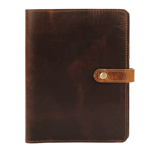Elizo A5 Leather Notebook Cover - Refillable Leather Journal & Planner Cover for 6 x 8.5 inch Notebooks - Premium Antique Brown Vegan Leather Bible Cover - Perfect for Office, School, Travel & Gift Giving