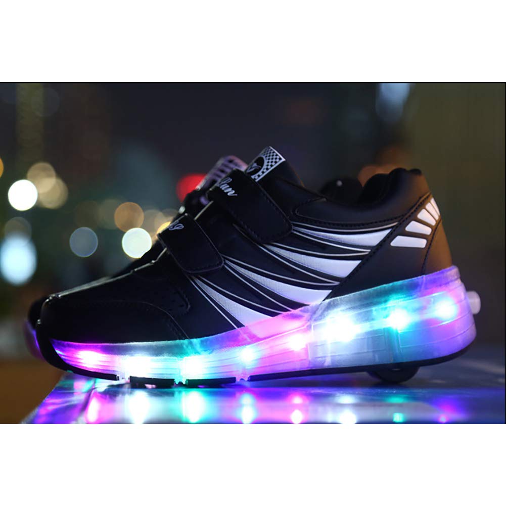 LED Light Up Shoes for Kids - Boys Girls Glow Sneakers with 2 Wheels Roller Skates | Outdoor Play, Sports & Night Running