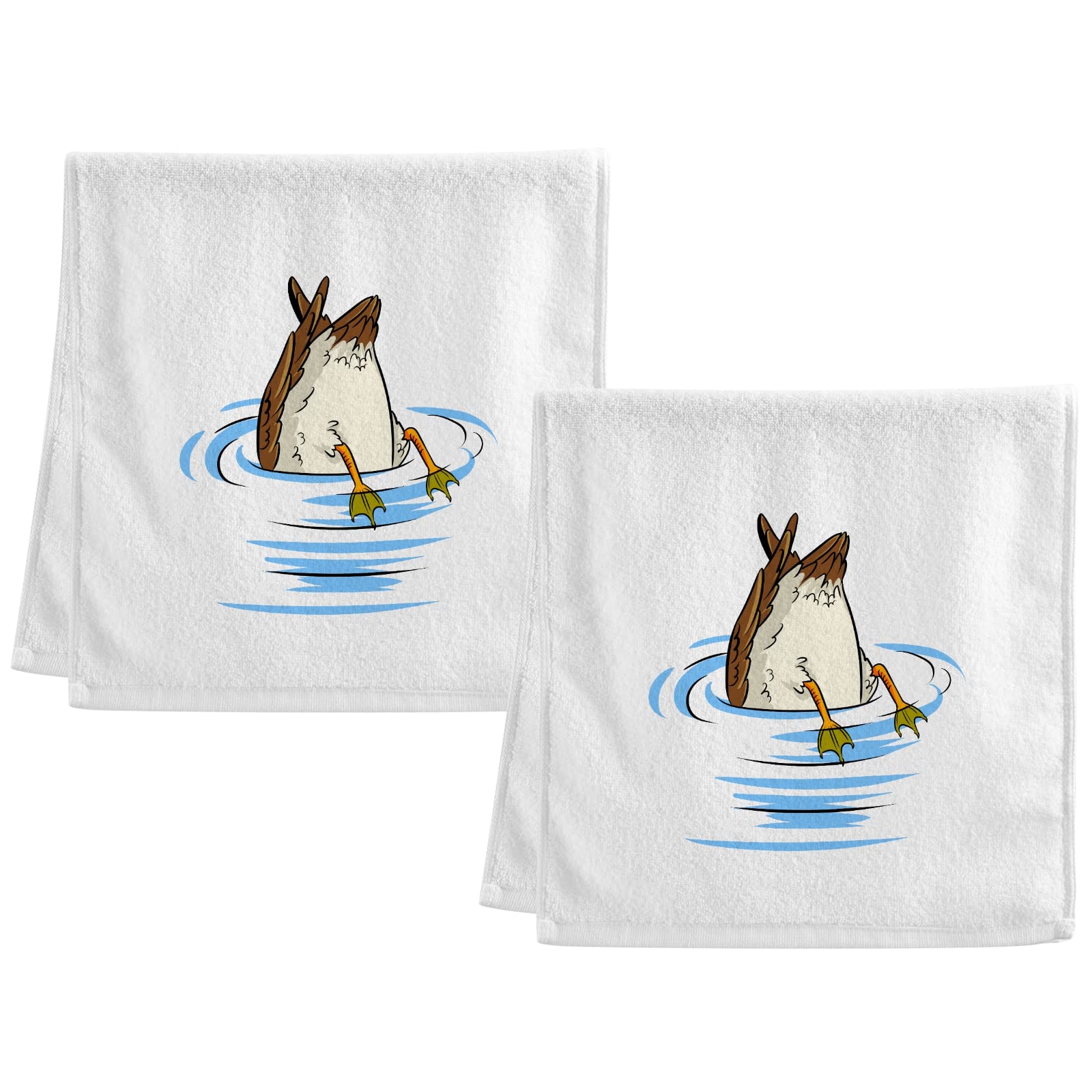 Soft Cotton Face Wash Towels - Funny Duck Into The Pond Bird Bath Hand Towels (Set of 2, 16x30 Inches) for Gym, Bathroom & Guest Shower - Perfect for Workout, Spa & Home Decor