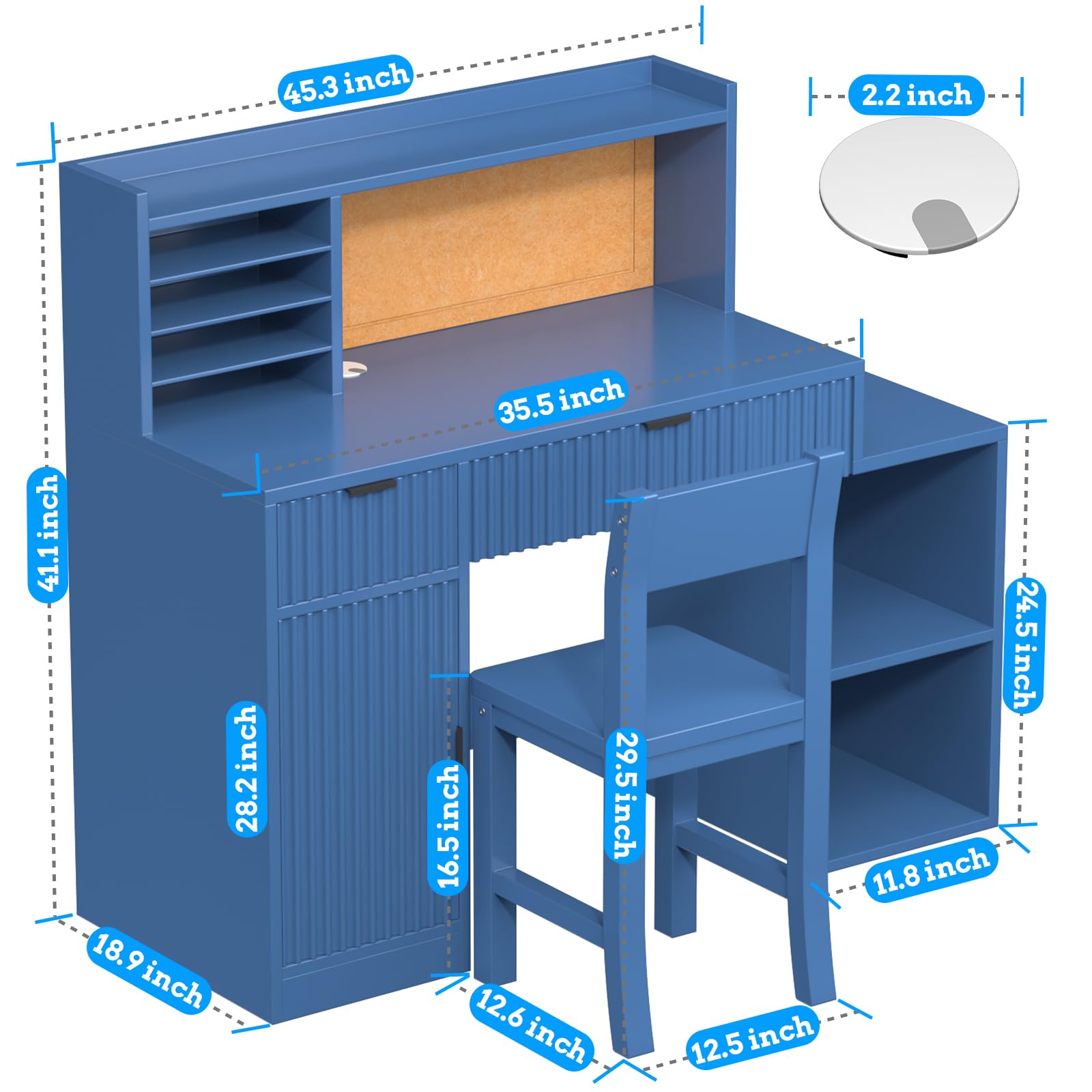 Blue Kids Computer Desk with Chair Set - Adjustable Study Desk for Children Ages 5-12, Includes Bulletin Board, Storage Drawers & Cabinets - Perfect for Homework, Online Learning & Bedroom Organization (Model B13)