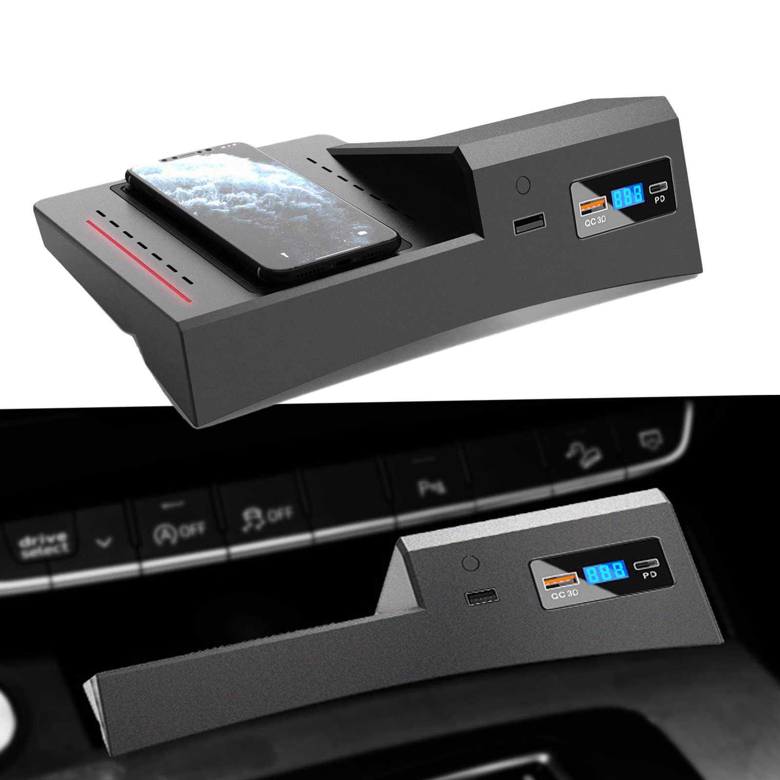 15W Fast Wireless Car Charger for Audi Q5/SQ5 (2018-2023) with QC3.0 Charging Port - Qi-Certified Phone Charging Mount for iPhone, Samsung & Multiple Devices - Perfect for Road Trips & Daily Commutes