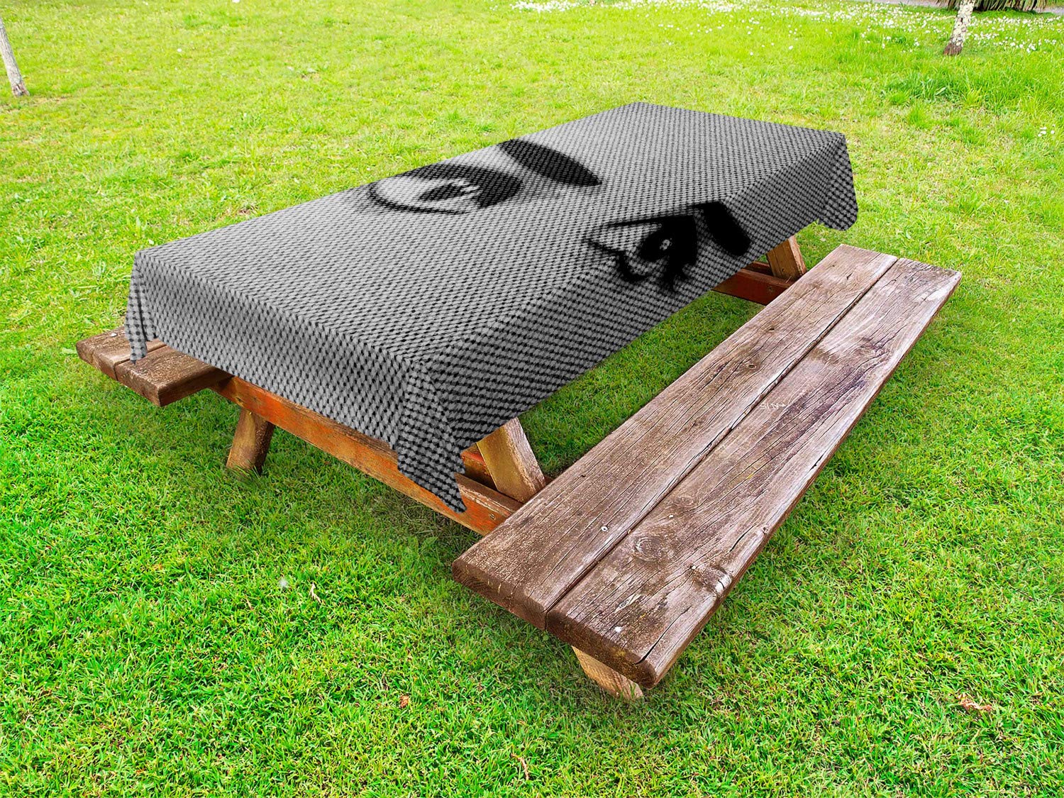 Ambesonne Eyelash Print Outdoor Tablecloth - Denim Texture Monochrome Grunge Design, Washable Picnic Table Cover 58