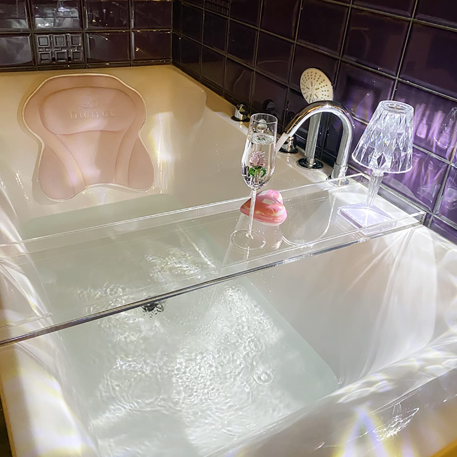 Clear Acrylic Bathtub Tray - 76cm & 82cm Spa Bath Organizer with Non-Slip Design | Perfect for Bathroom Storage, Shower Caddy & Toilet Organization (82x20x3cm) | Ideal for Relaxing Baths, Spa Days & Bathroom Decluttering