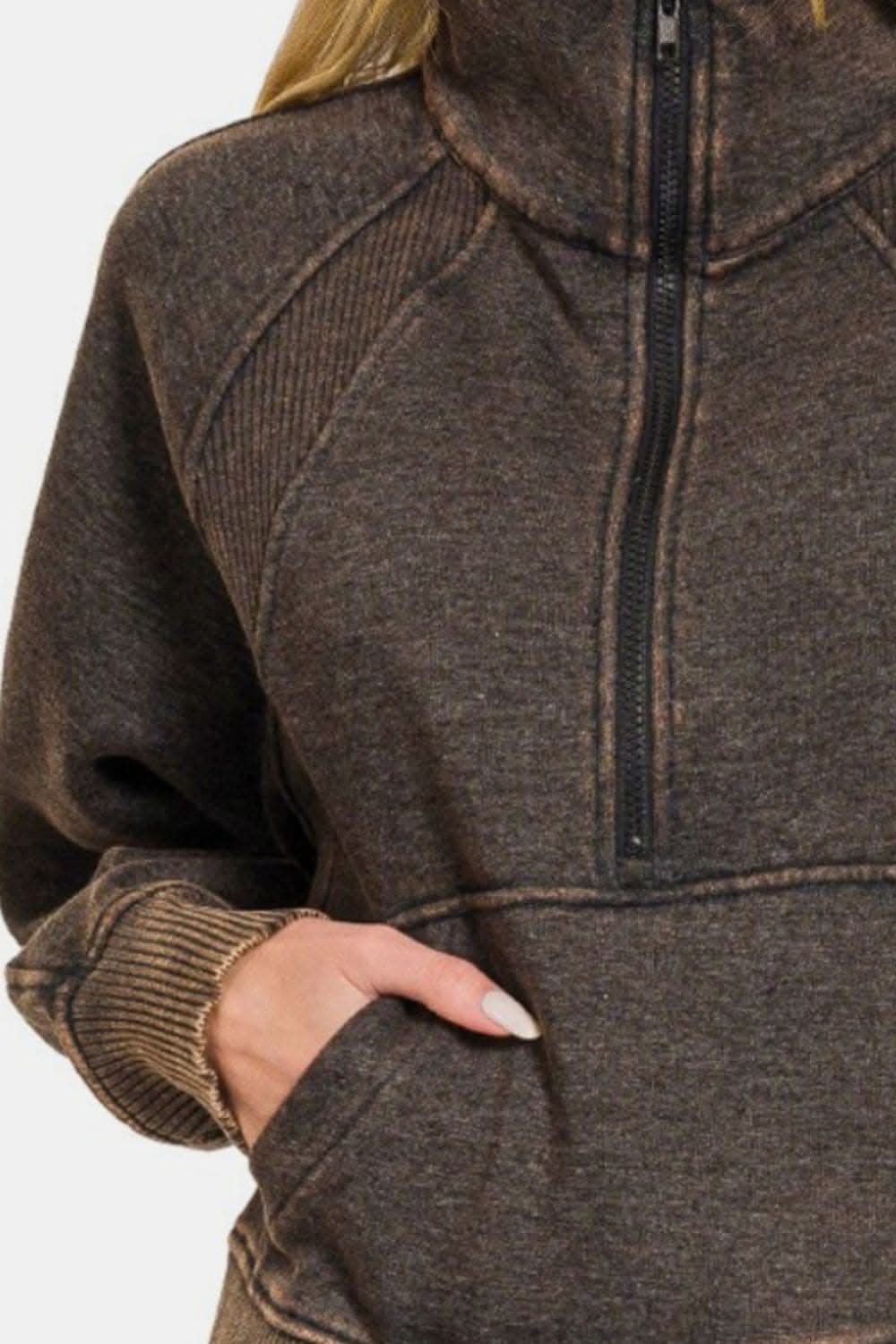 Acid Wash Half Zip Fleece Pullover for Men & Women - Cozy Winter Layering & Outdoor Activities