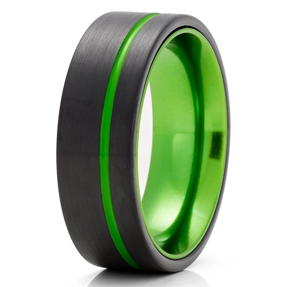 Black & Green Tungsten Wedding Rings for Men & Women - 8mm Comfort Fit Band, Durable Engagement & Anniversary Ring - Perfect for Everyday Wear, Proposals & Special Occasions