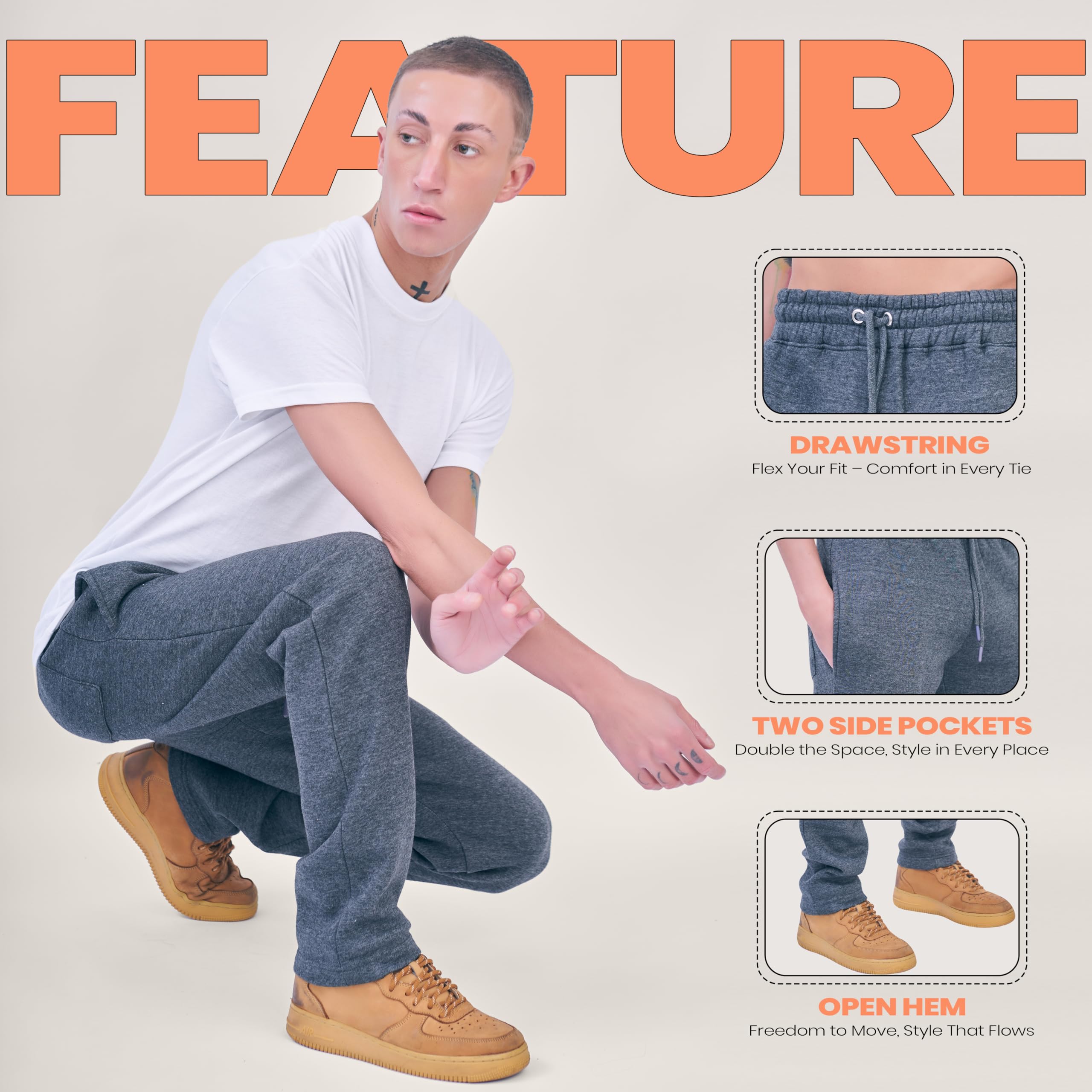 Love My Fashions® Men's Fleece Jogger Sweatpants with Pockets - Soft Athletic Pants for Running, Yoga & Workouts - Open Bottom Design with Drawstring Waist - Perfect for Gym, Lounge & Outdoor Activities