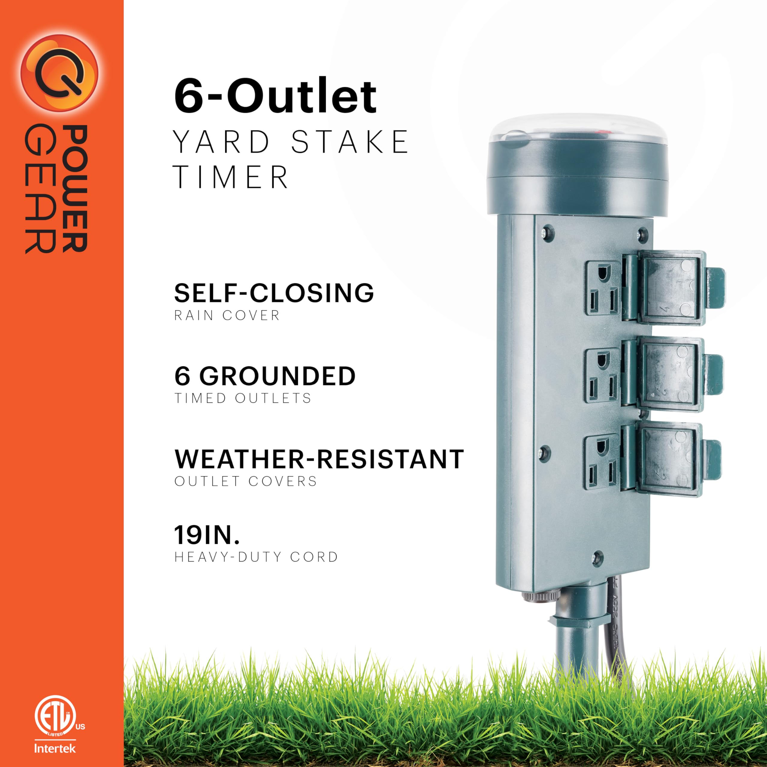 PowerGear Outdoor 6 Outlet Mechanical Timer with Easy-to-Set Dial - 30-Minute Interval Pushpins, 19.7 Inch Weatherproof Cord - Perfect for Garden, Holiday Lights & Outdoor Electrical Devices