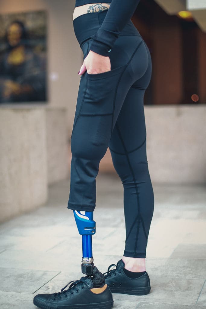 **Amputee Leggings with Pockets - Right Below Knee Leg Amputation - Black | Comfortable & Stylish Adaptive Clothing for Active Lifestyles**