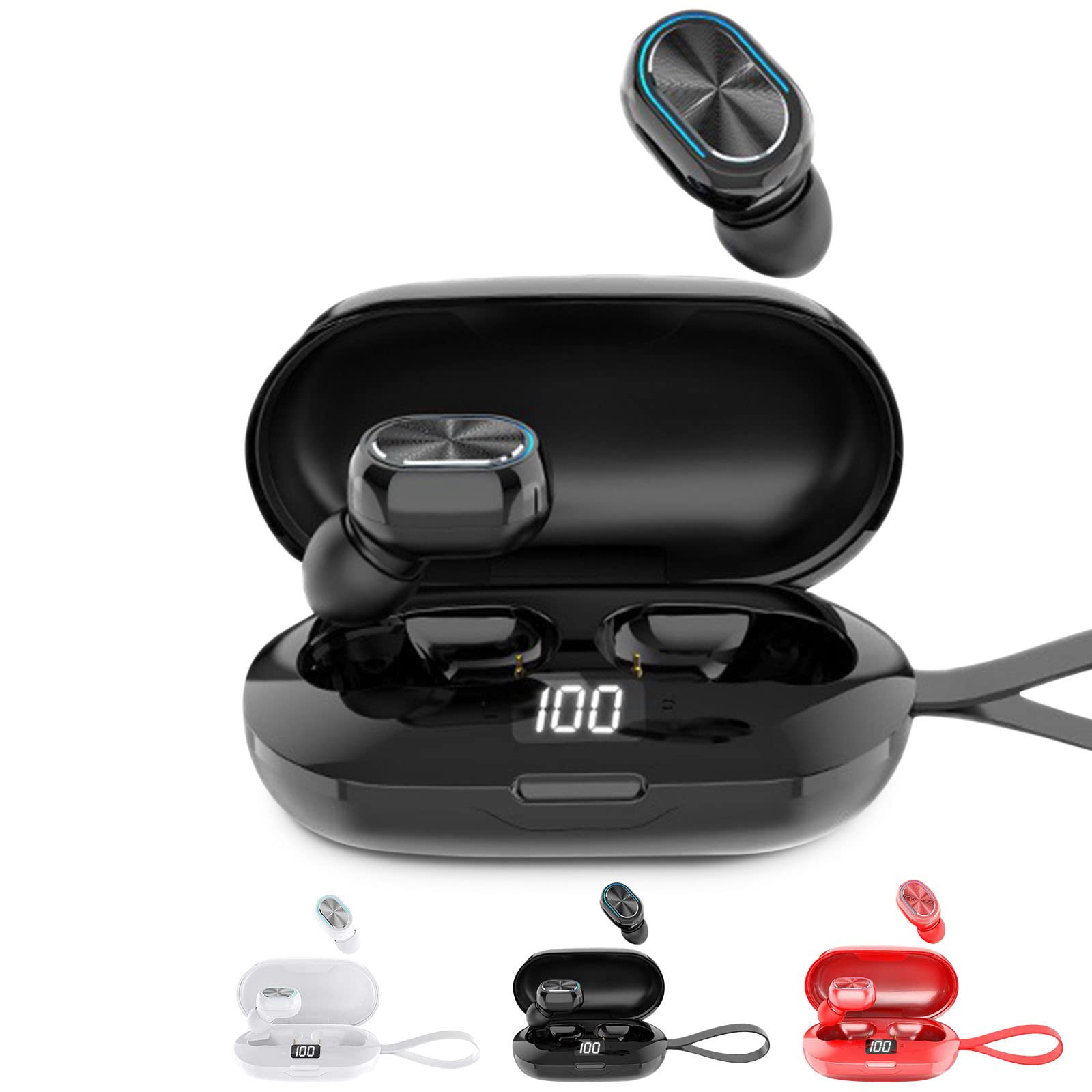 Wireless Bluetooth 5.1 Headphones with Charging Case - IPX7 Waterproof Sports Earbuds, Touch Control LED Display, Hi-Fi Stereo Sound for Running, Gym Workouts & Office Use (Black)