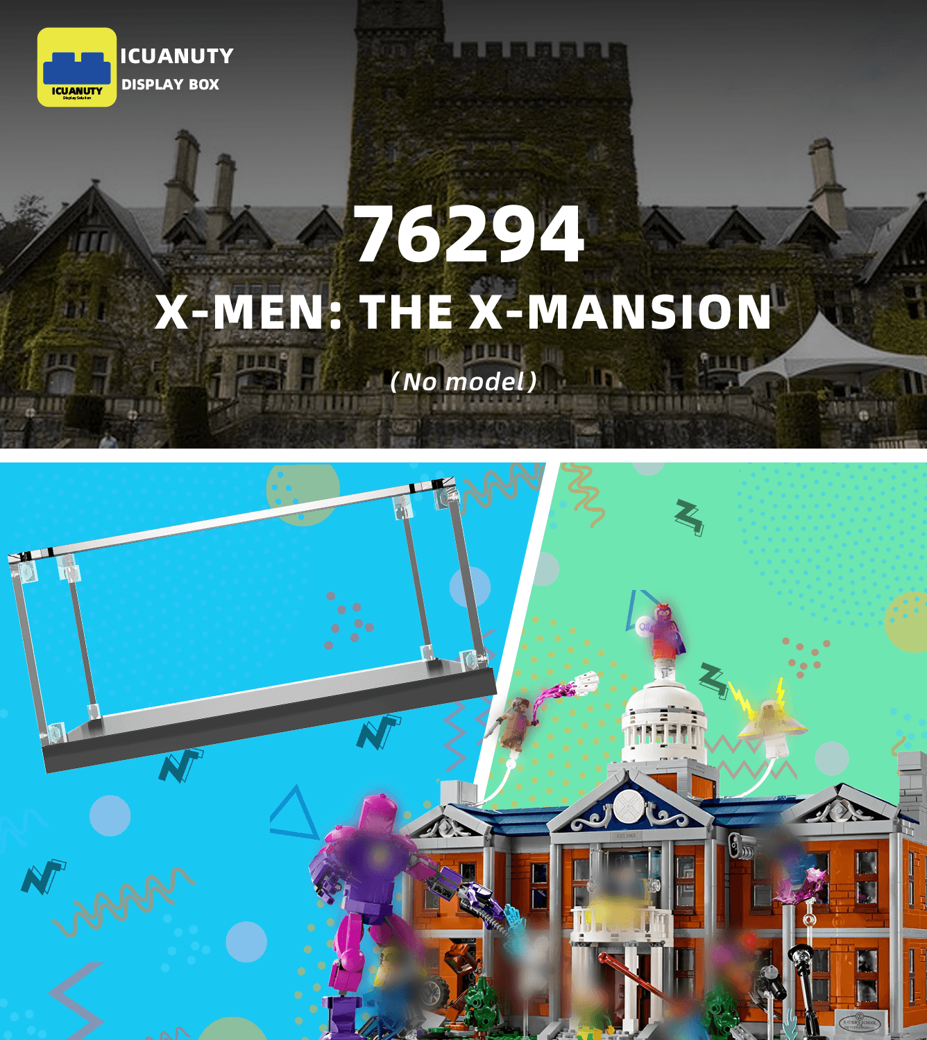 Lego Marvel X-Men: The X Mansion 76294 Display Case - Clear Acrylic Protection for Collectible Building Sets | Perfect for Showcasing & Dust Protection in Home or Office