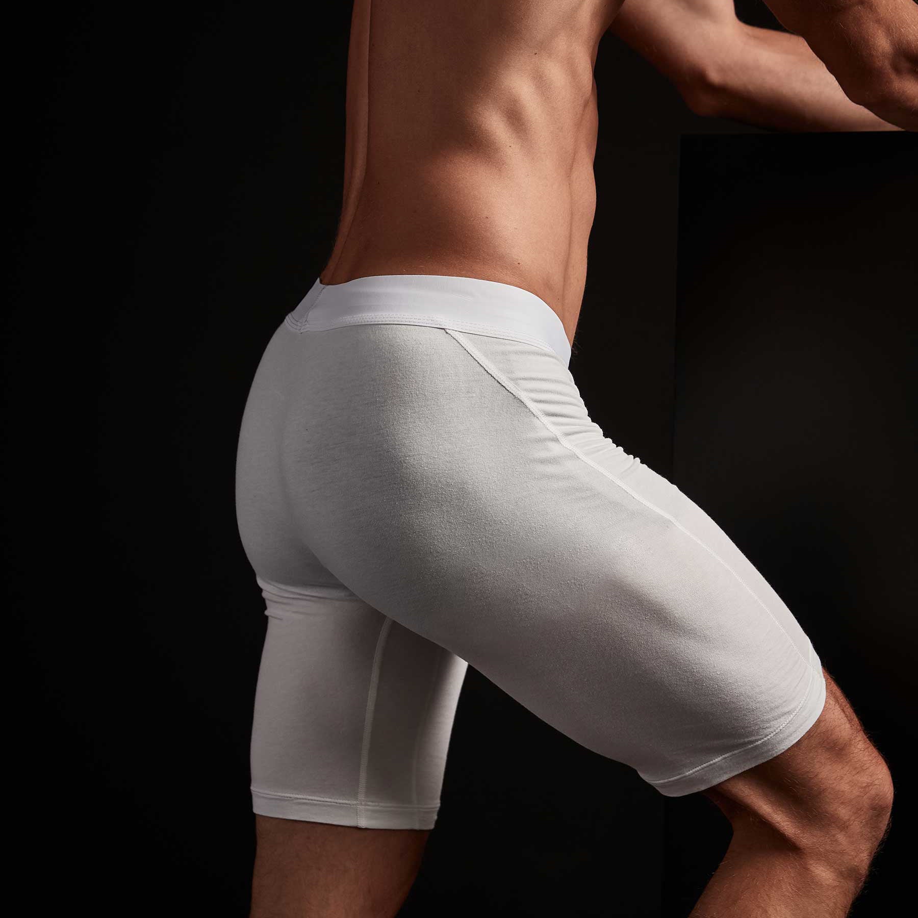 Elevated Lotus Sport Boxer Briefs for Men - Long Leg White Cotton Underwear - Comfortable & Breathable for Gym, Running & Everyday Wear