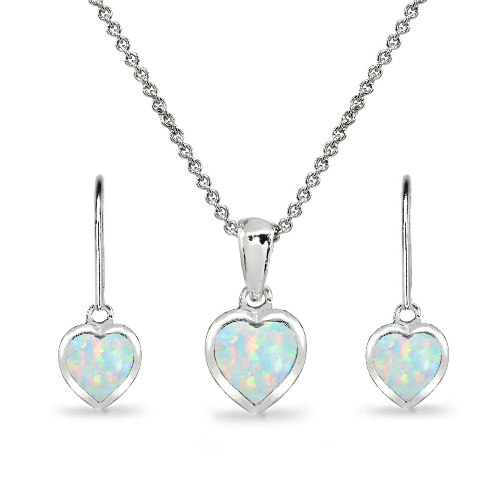 Women's Jewelry Sets - Sterling Silver Heart Necklace & Dangle Earrings with Birthstone (Genuine/Synthetic Gems) | Perfect for Valentine's Day, Anniversary Gifts & Everyday Elegance