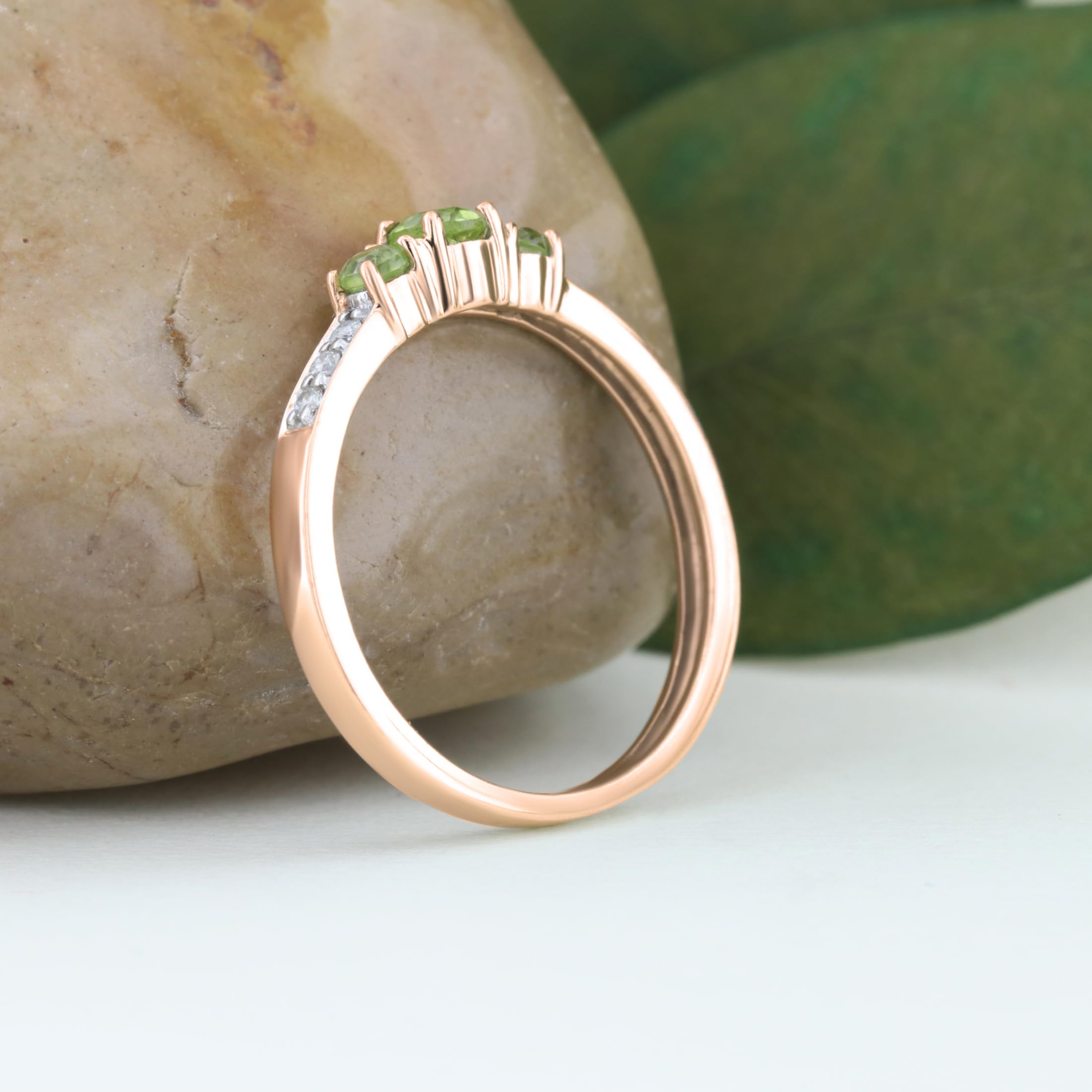 Dazzlingrock Collection 10K Solid Gold Round Peridot & White Diamond Three Stone Engagement Ring for Women - Perfect for Proposals, Anniversaries & Bridal Jewelry