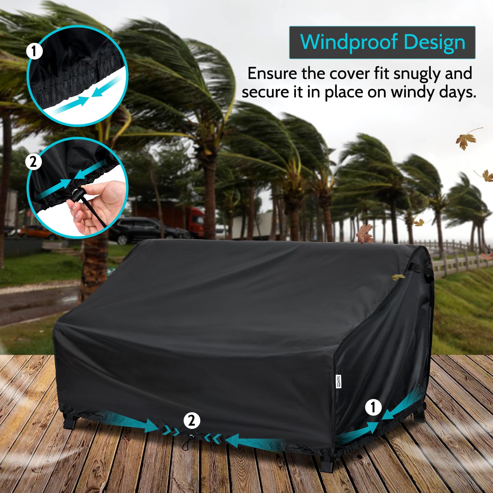Waterproof 3-Seater Outdoor Sofa Cover - 79Wx37Dx35H Inches, Sunproof Patio Furniture Covers for Lawn, Garden & Backyard - Heavy Duty Black Sofa Protector for Rain, Snow & UV Protection